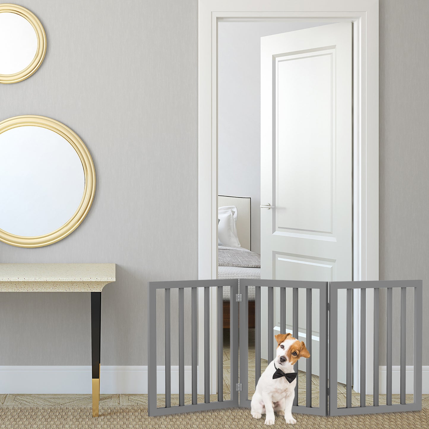 PETMAKER 3-Panel Indoor Foldable Pet Gate, Gray