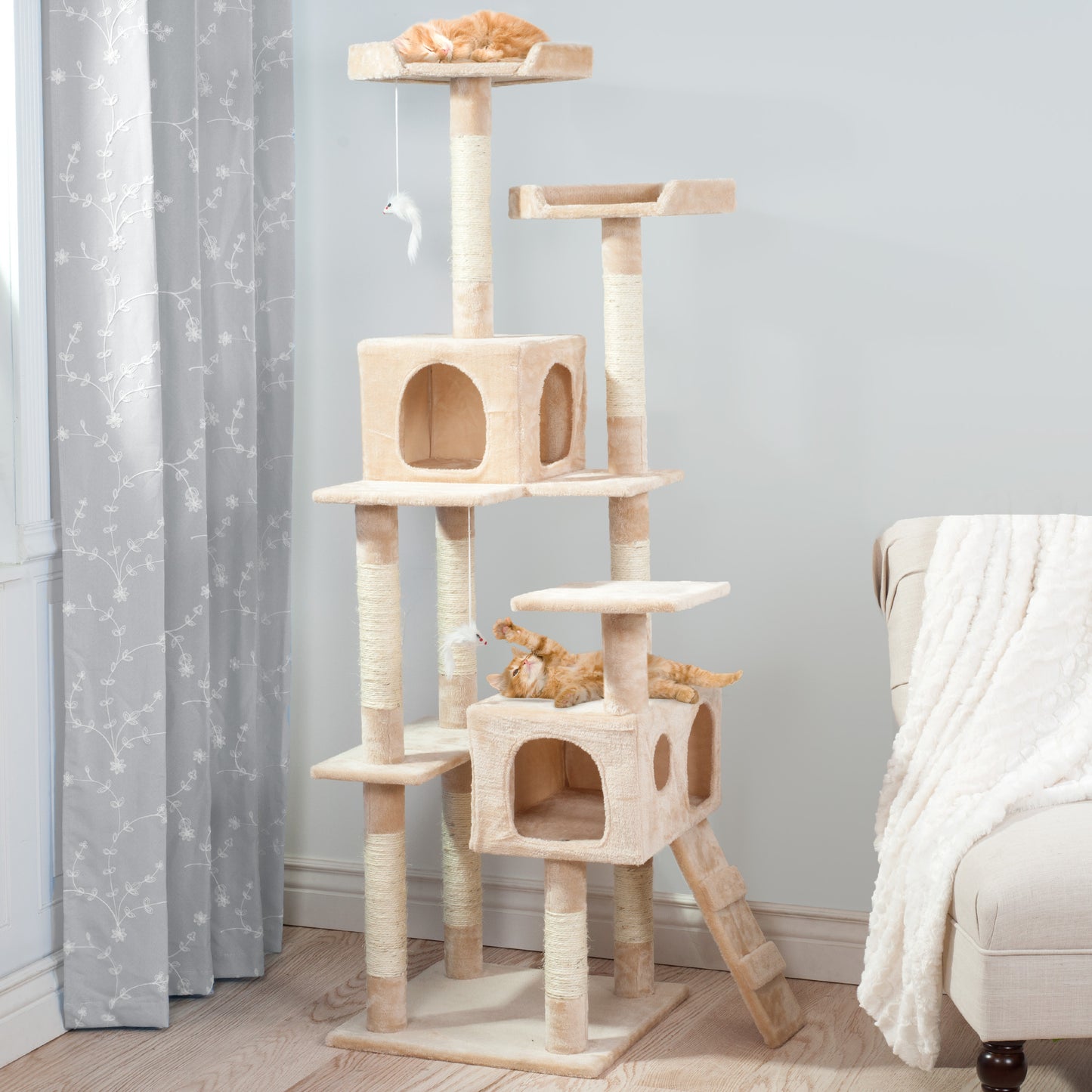 Pet Adobe 5.5FT Cat Tree with Scratch Posts, Beige