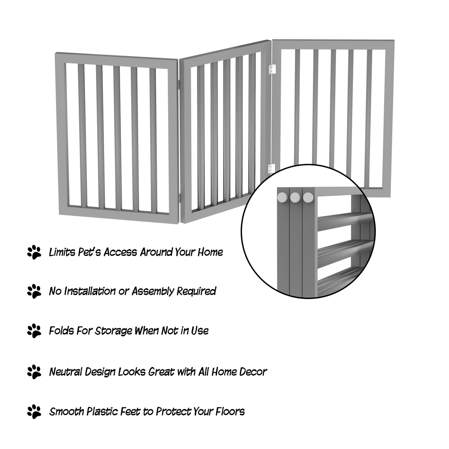PETMAKER 3-Panel Indoor Foldable Pet Gate, Gray