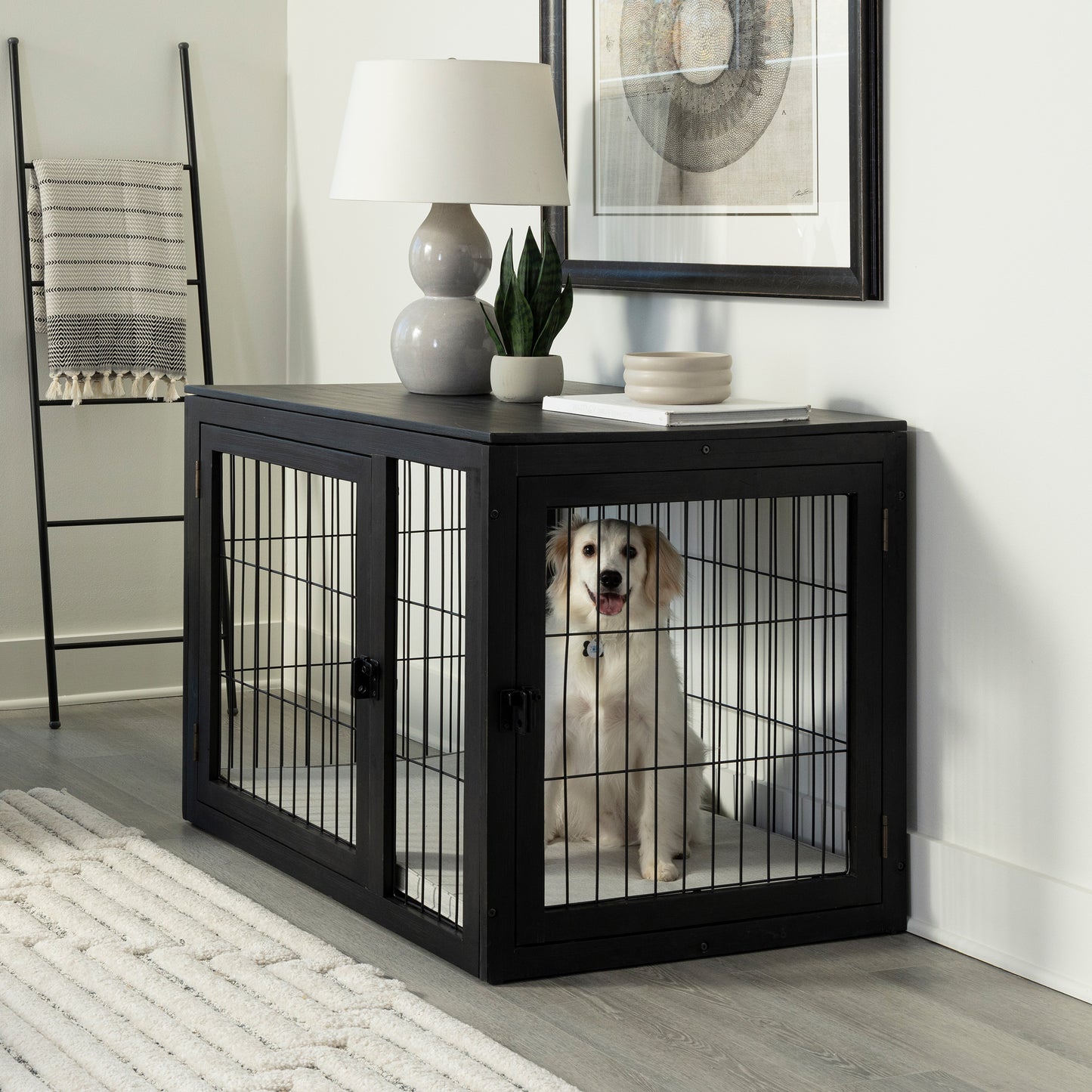 Furniture-Style Dog Crate, Black