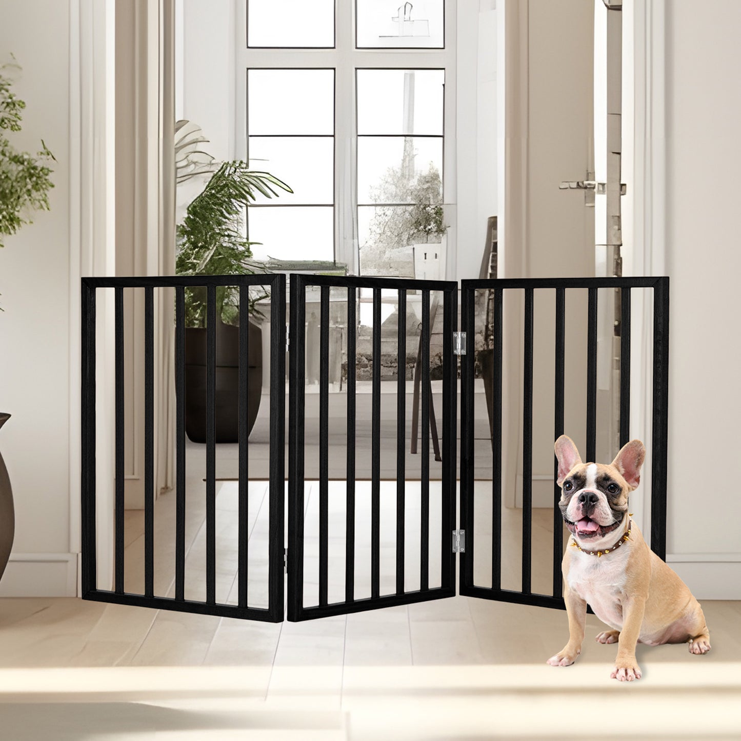 PETMAKER 3-Panel Indoor Foldable Pet Gate, Black