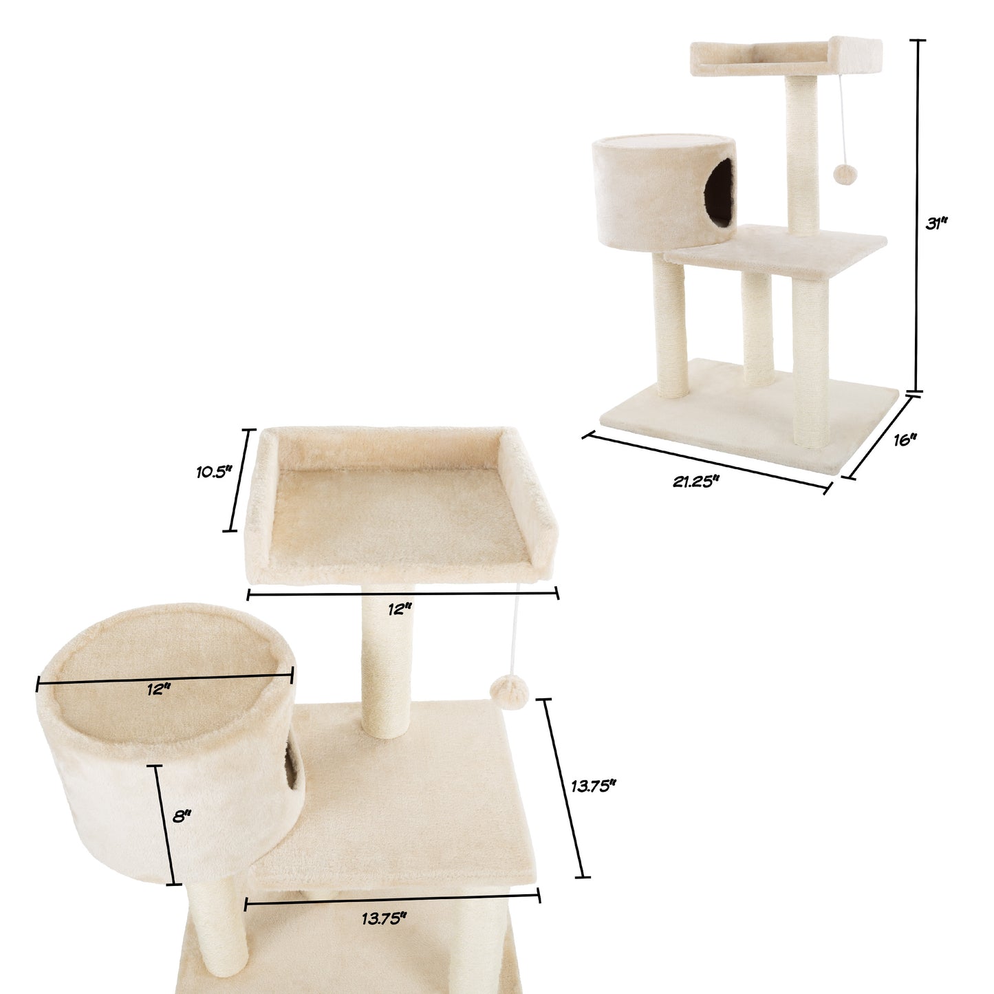 3-Tier Cat Tree With Condo And Scratching Posts