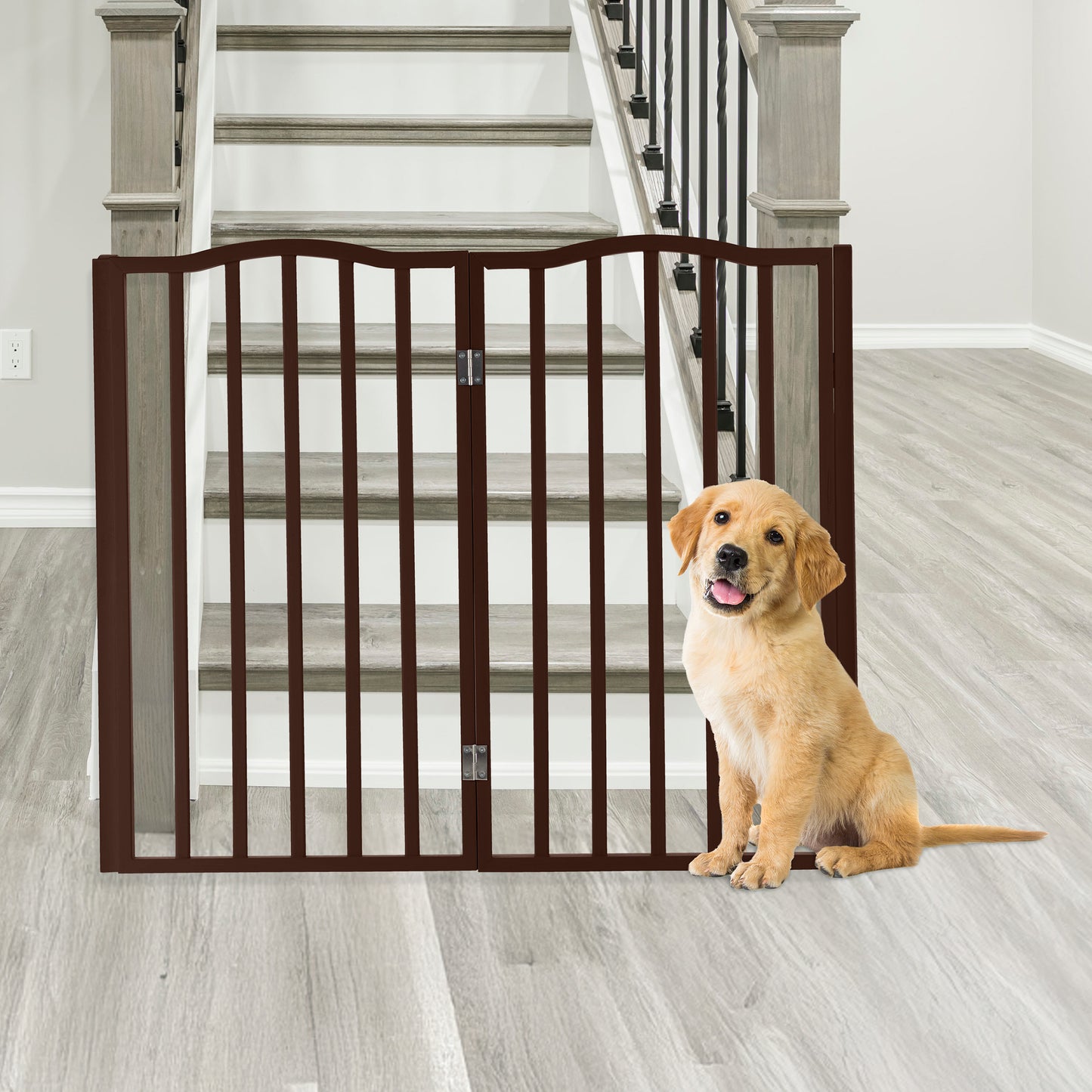 PETMAKER 4-Panel Indoor Foldable Pet Gate, Brown