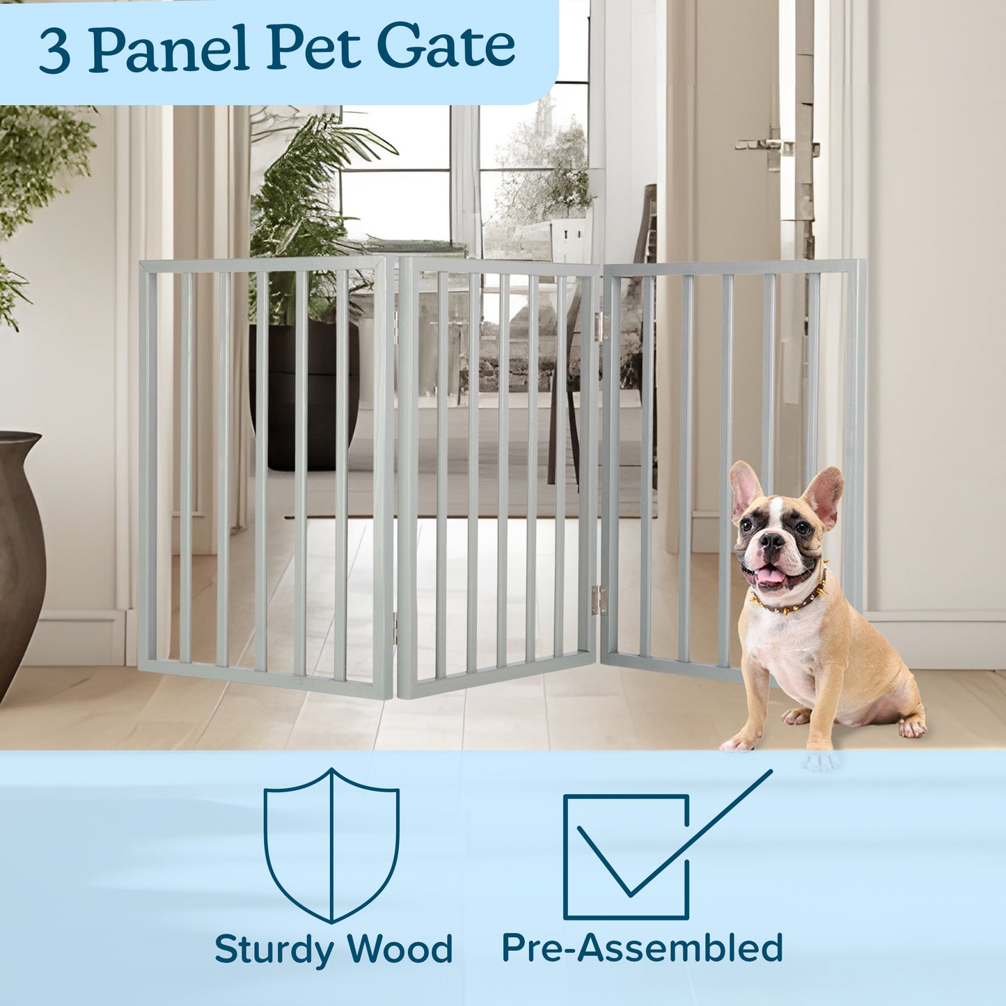 PETMAKER 3-Panel Indoor Foldable Pet Gate, Gray