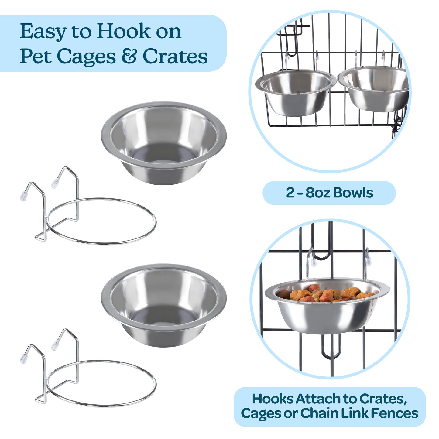 Stainless-Steel Hanging Dog Bowl Set