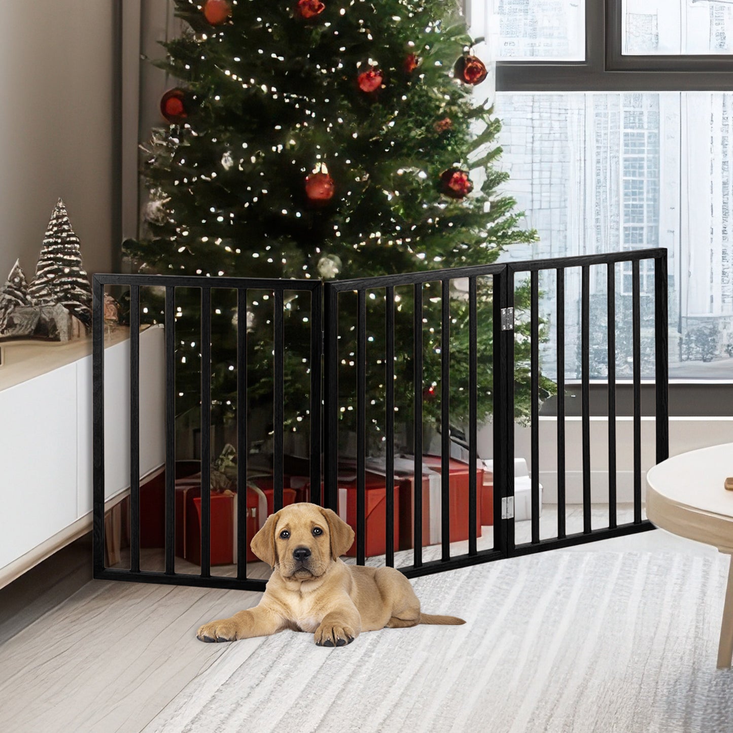PETMAKER 3-Panel Indoor Foldable Pet Gate, Black