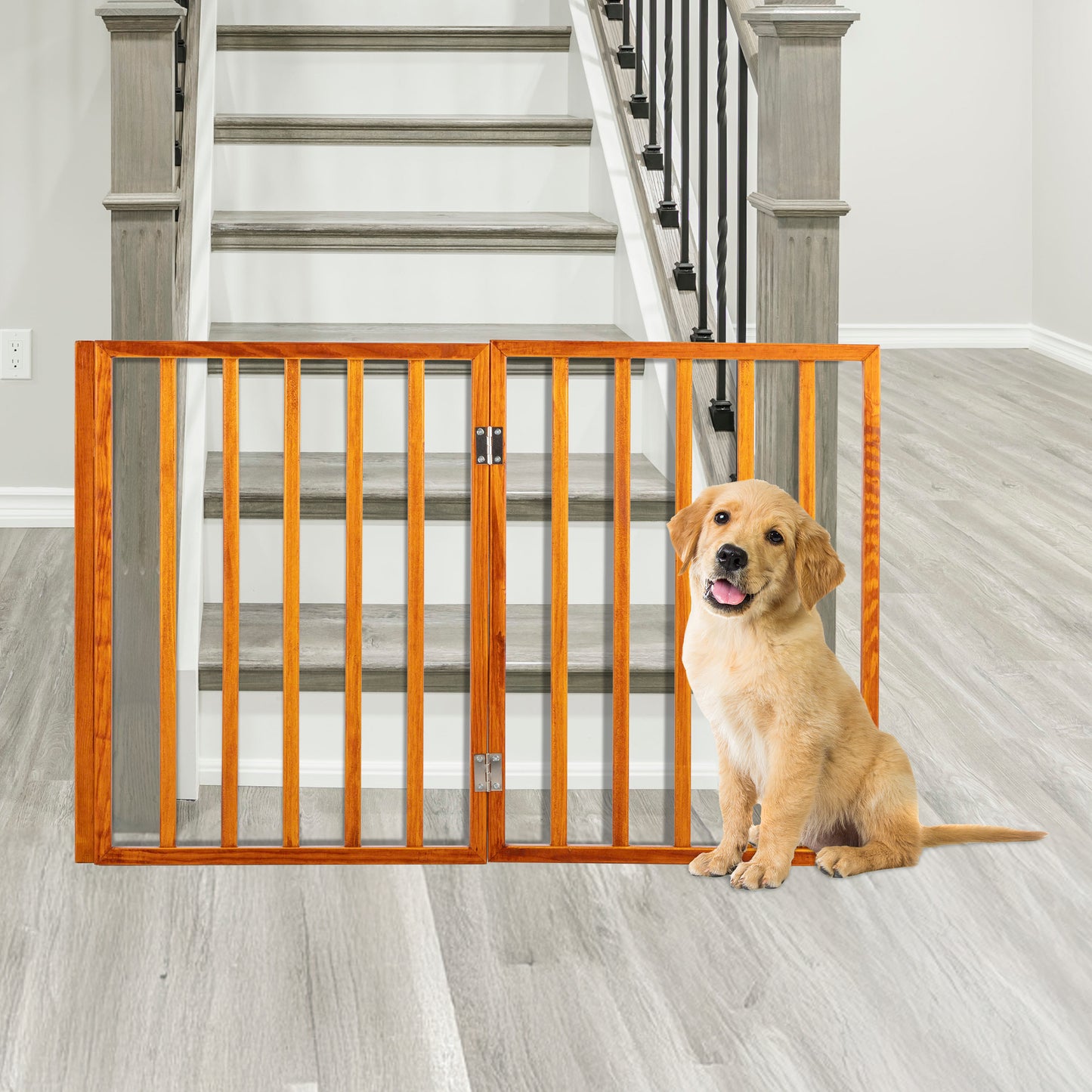 PETMAKER 3-Panel Foldable Pet Gate, Mahogany