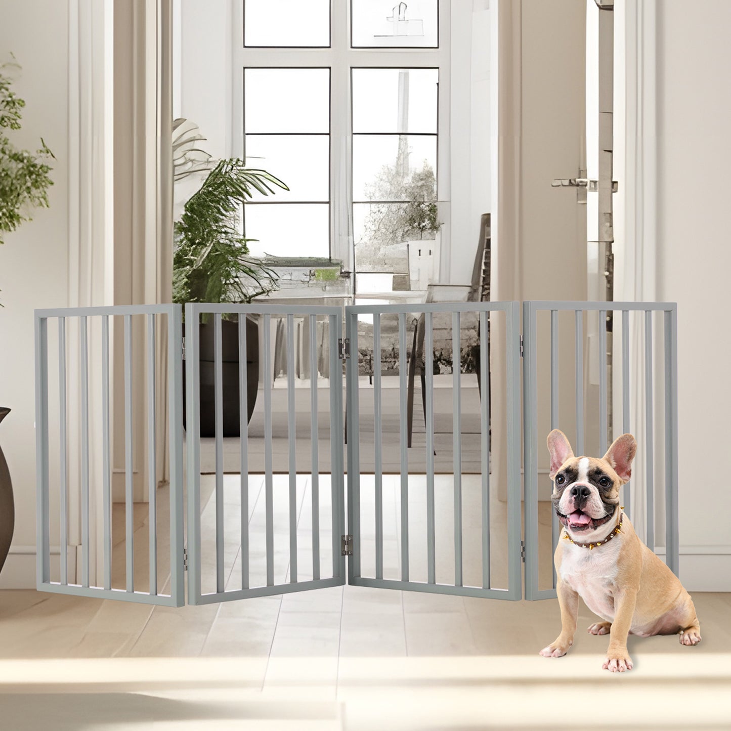 PETMAKER 4-Panel Indoor Foldable Pet Gate, Gray