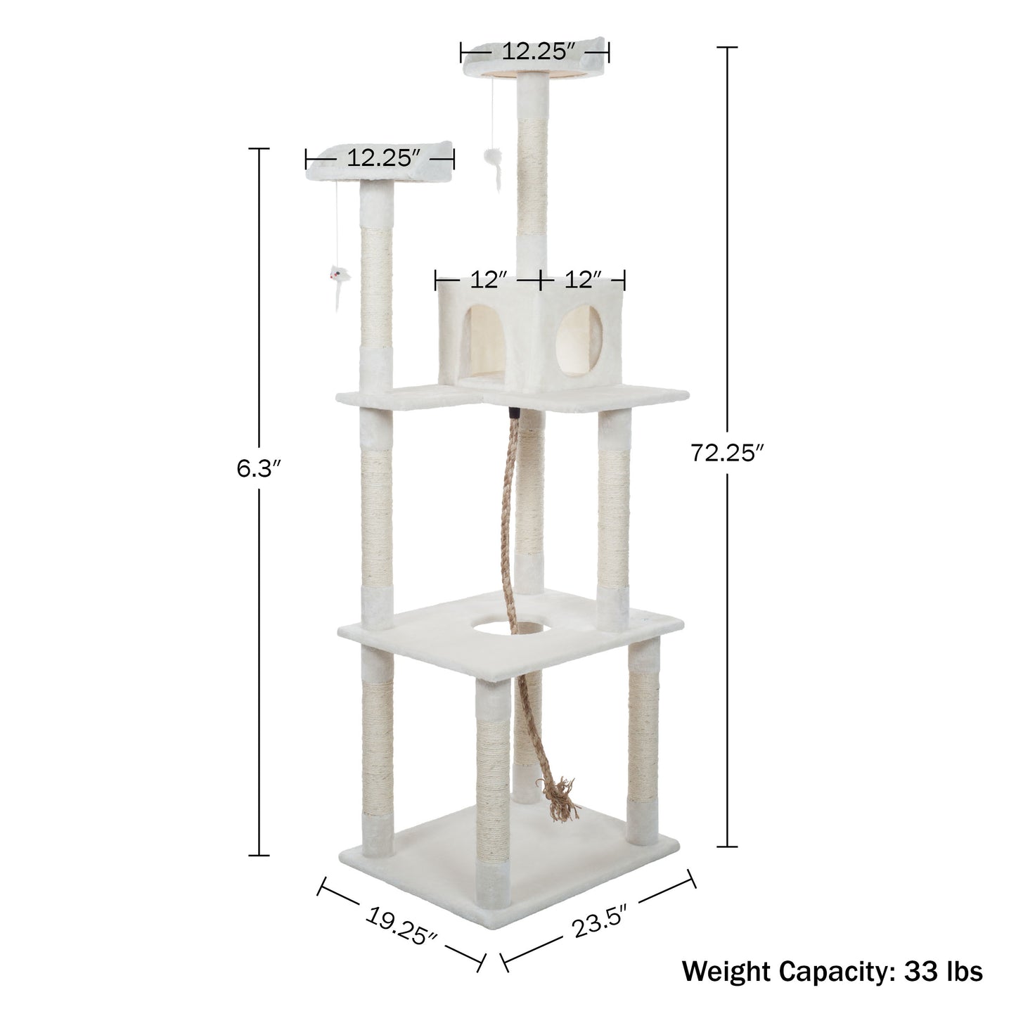 PETMAKER 6FT Cat Tree with Scratch Posts, Ivory