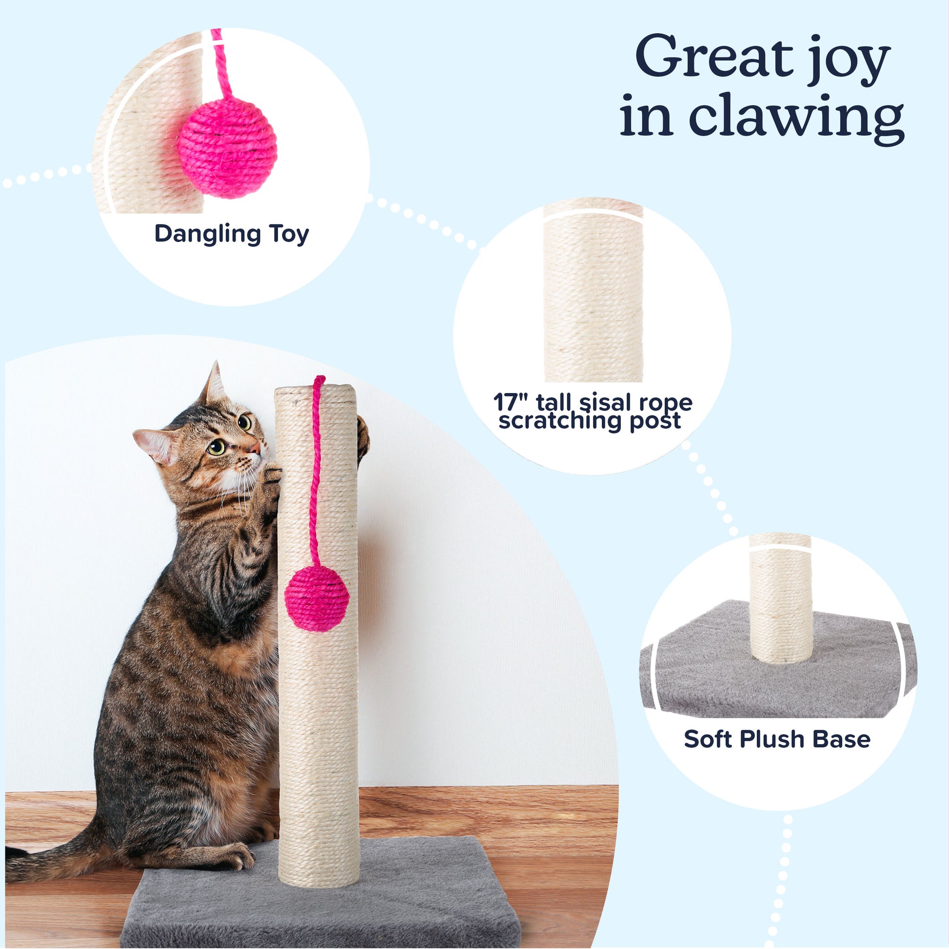 PETMAKER 17-Inch Indoor Cat Scratching Post with Pink Hanging Ball