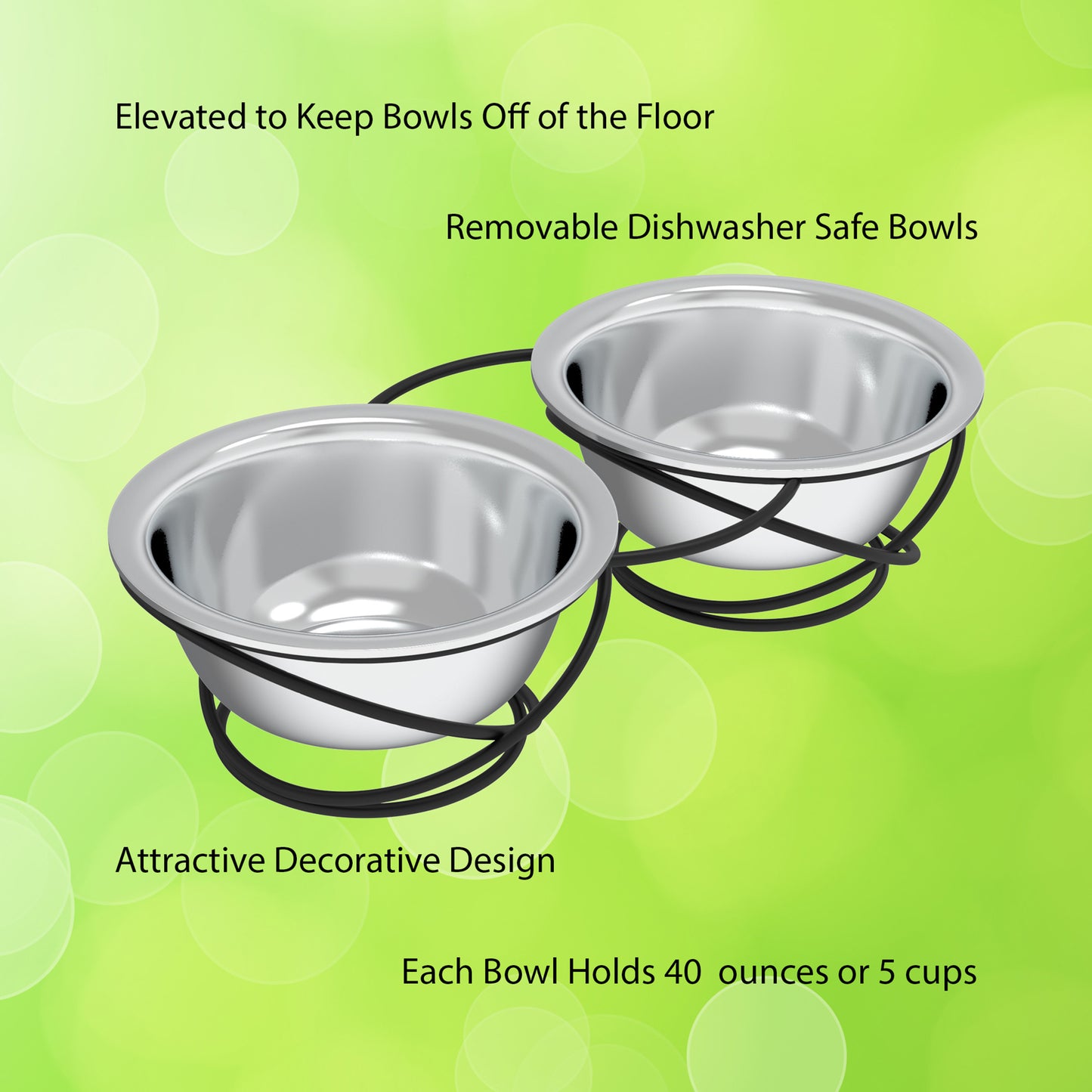 Set of 2 Elevated Dog Bowls with Stand