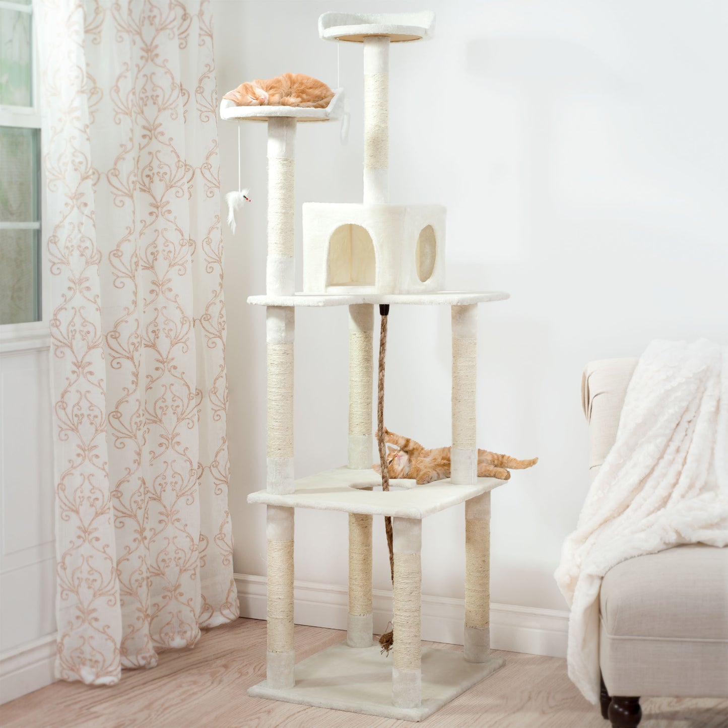 PETMAKER 6FT Cat Tree with Scratch Posts, Ivory