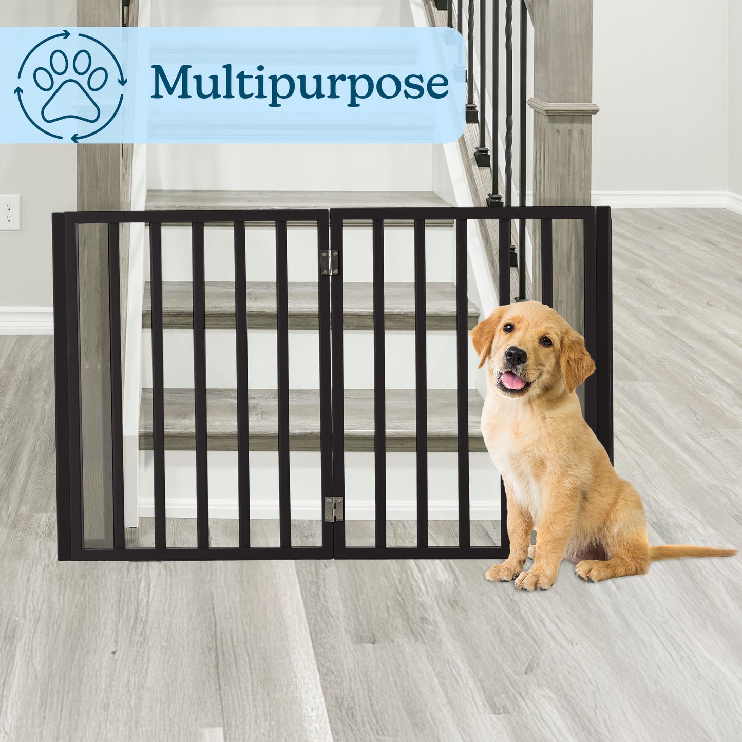 PETMAKER 4-Panel Indoor Foldable Pet Gate, Black