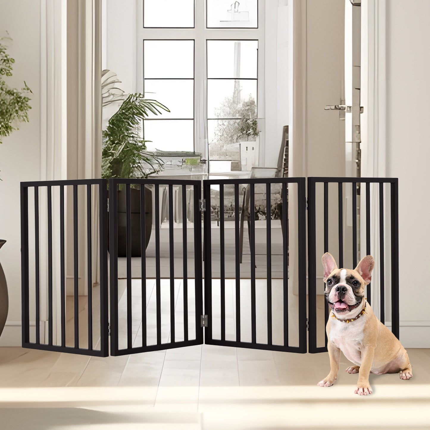 PETMAKER 4-Panel Indoor Foldable Pet Gate, Black