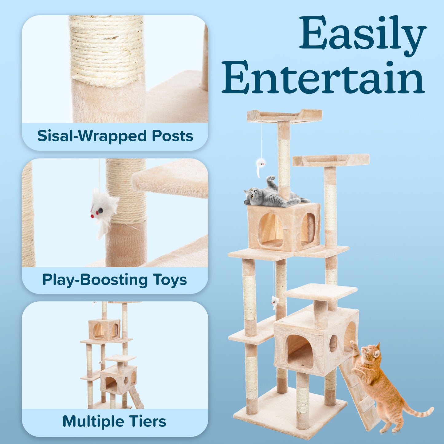 Pet Adobe 5.5FT Cat Tree with Scratch Posts, Beige