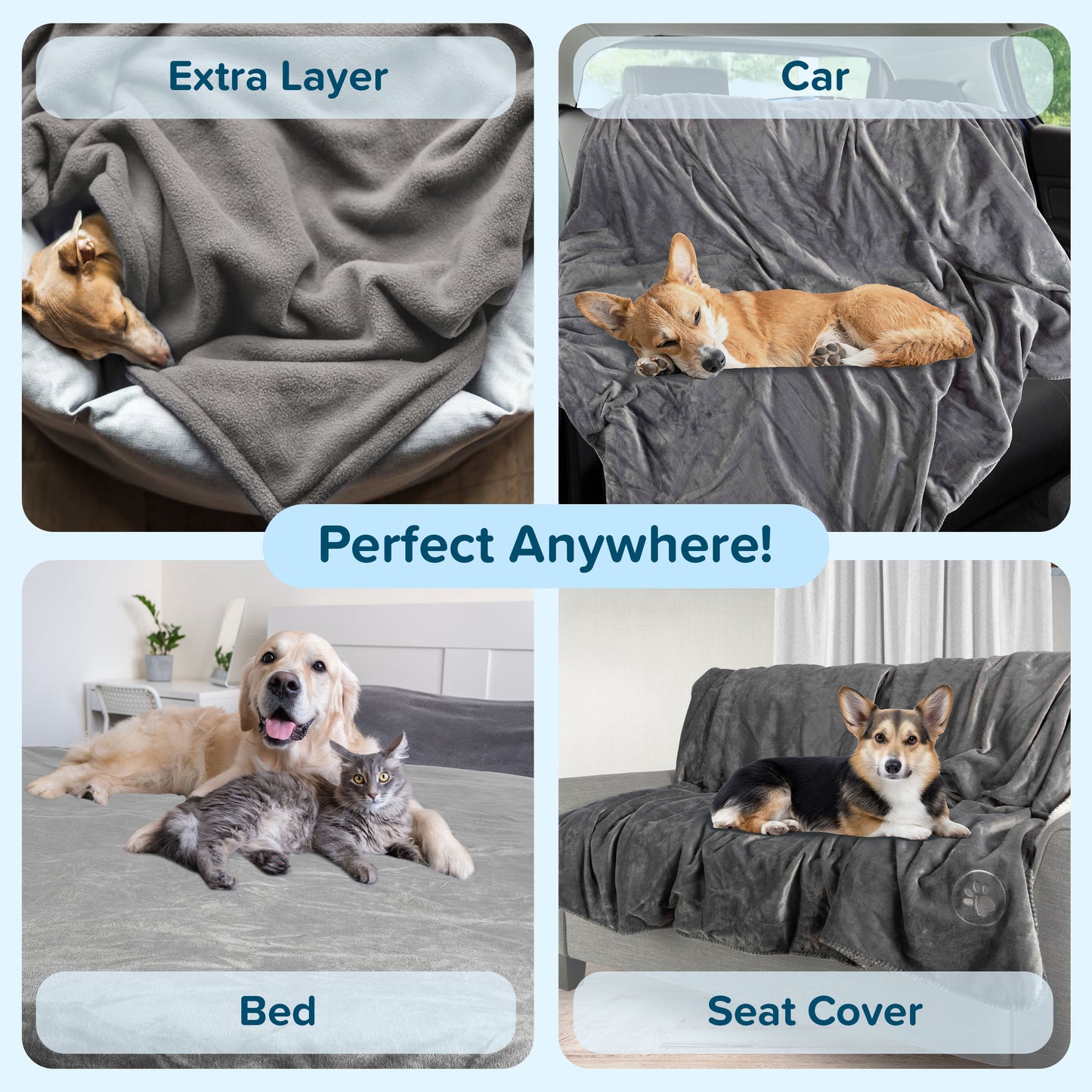 PETMAKER 50x60-Inch Waterproof Dog Blanket, Gray