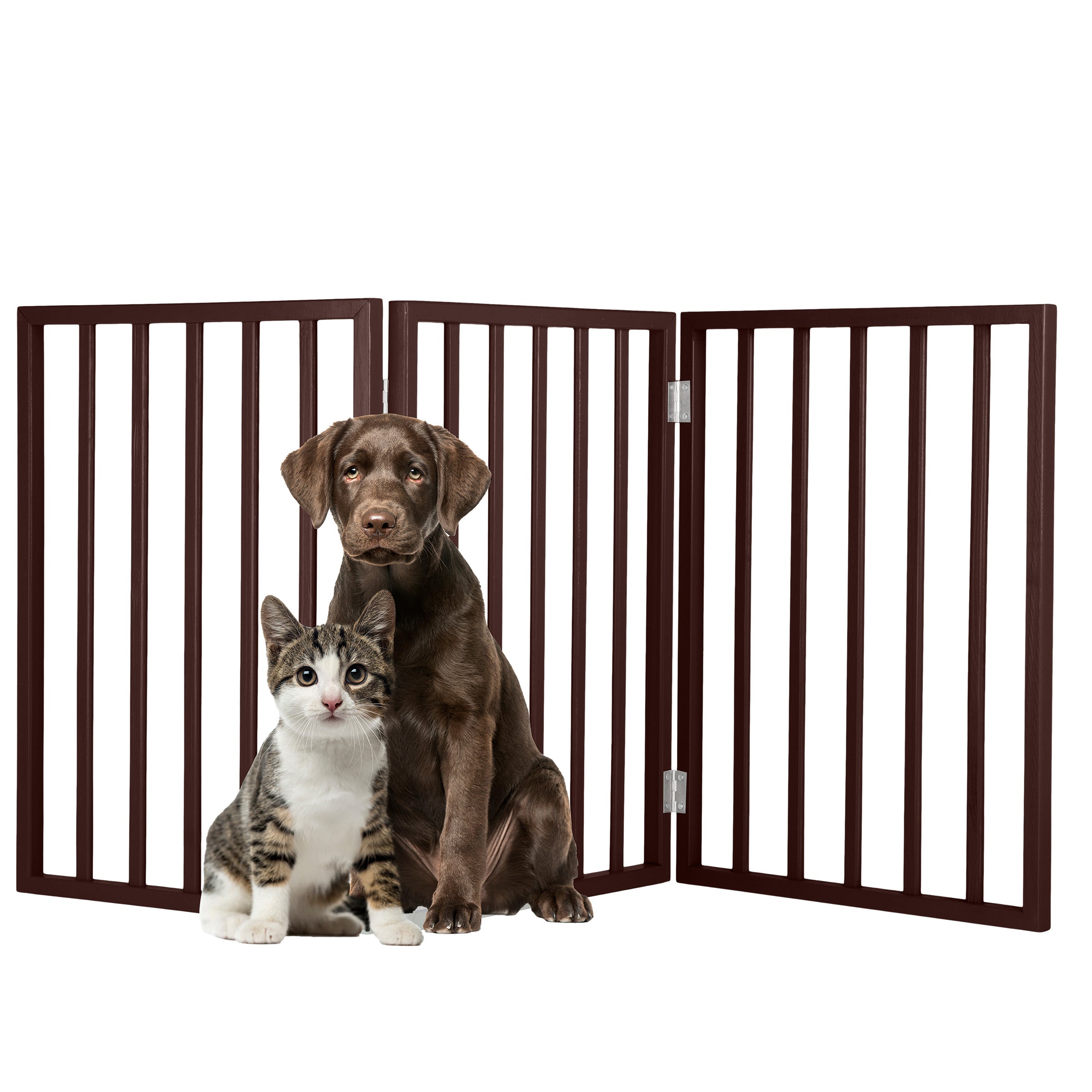 Pet Gate - 3-Panel Foldable Wooden Dog & Cat Gate, 54x24 inch