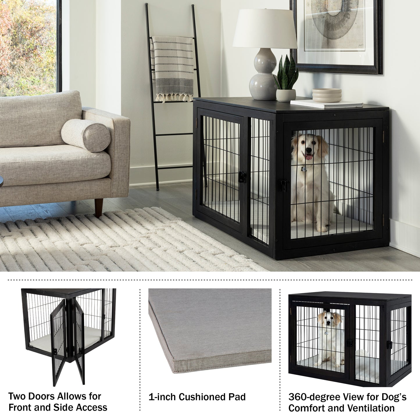 Furniture-Style Dog Crate, Black