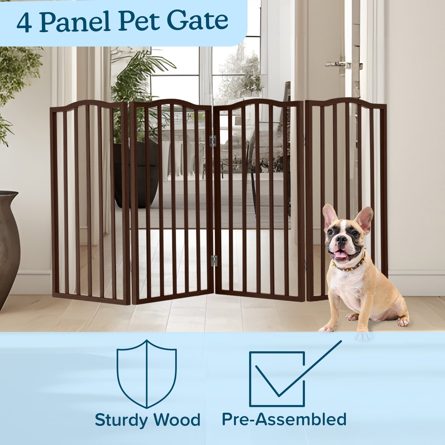 PETMAKER 4-Panel Indoor Foldable Pet Gate, Brown