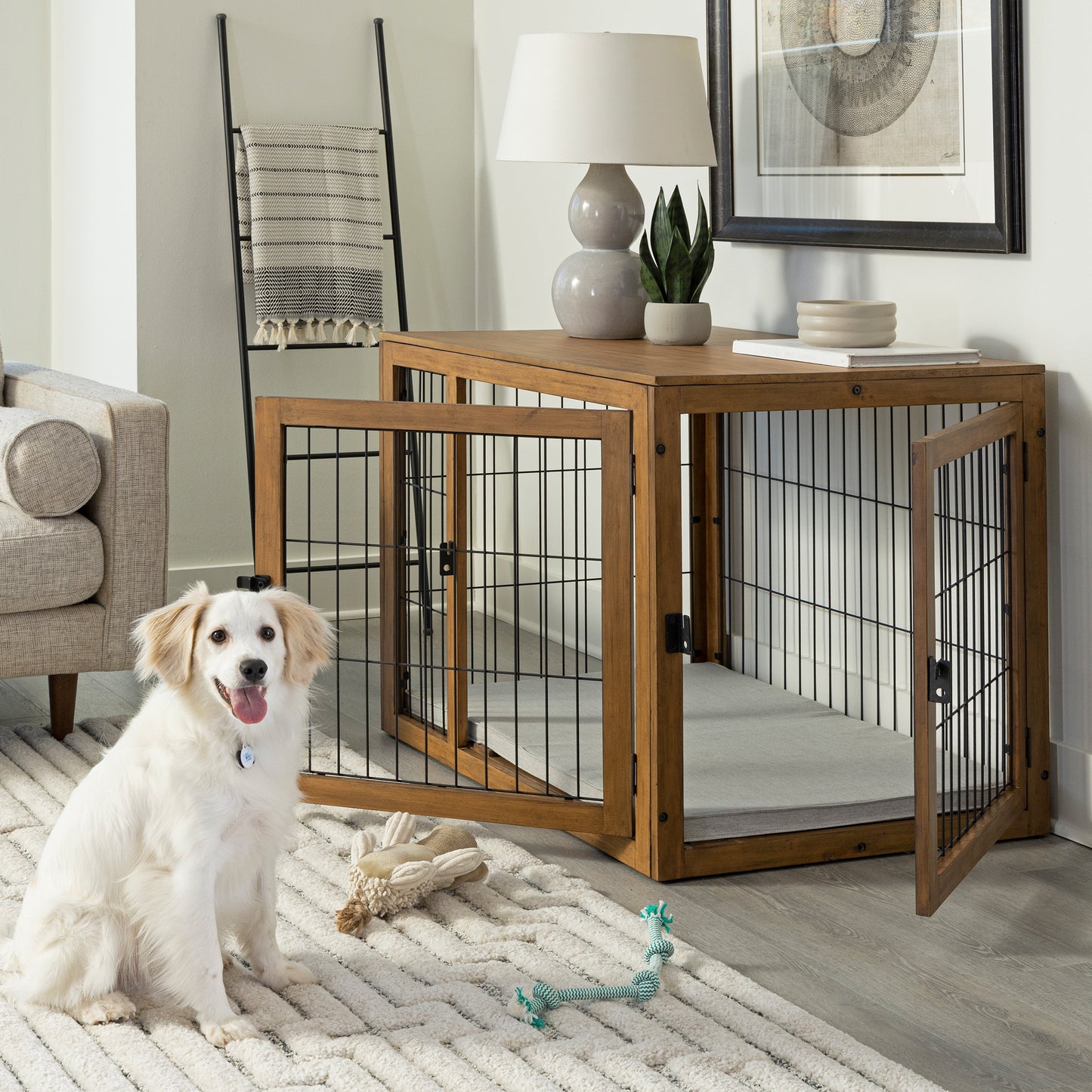 Furniture-Style Dog Crate, Natural