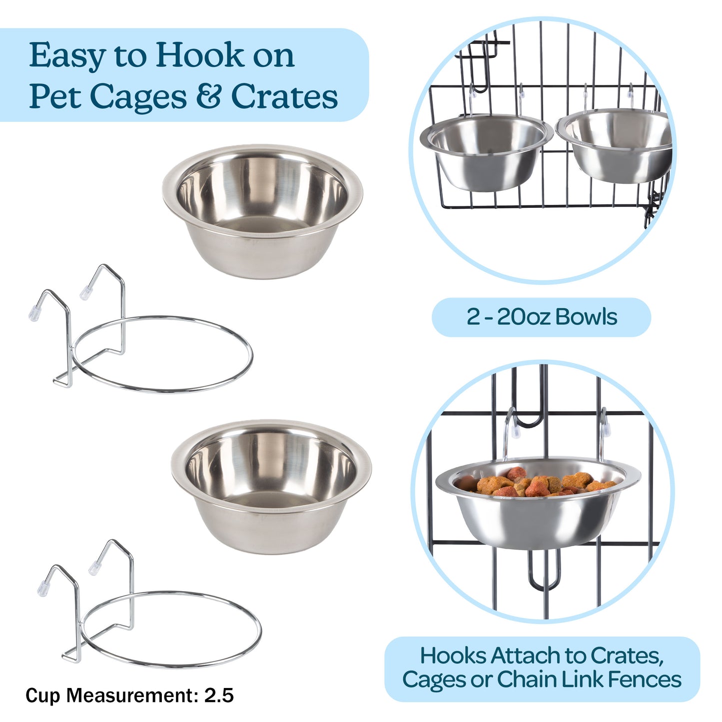 Stainless-Steel Hanging Dog Bowl Set