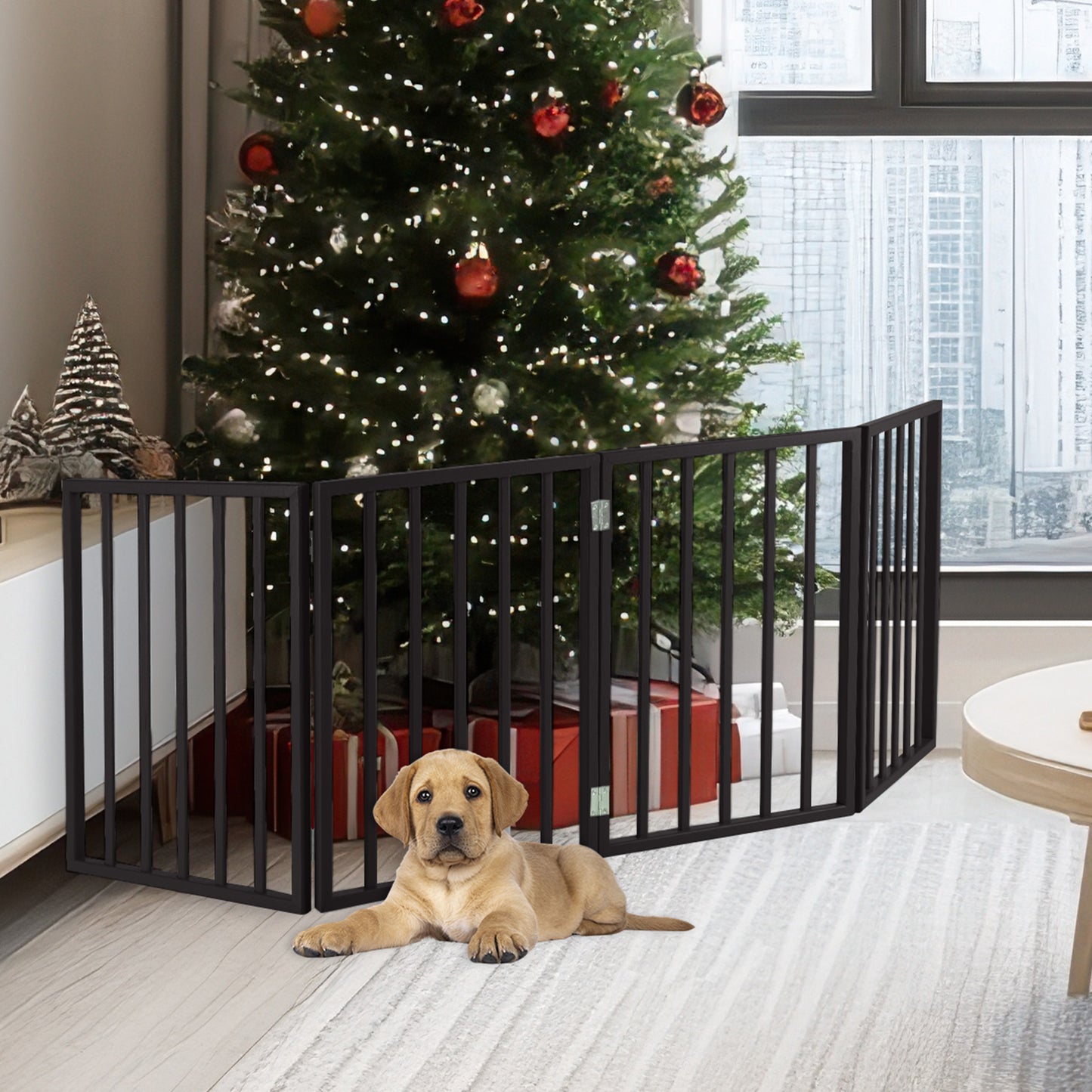 PETMAKER 4-Panel Indoor Foldable Pet Gate, Black