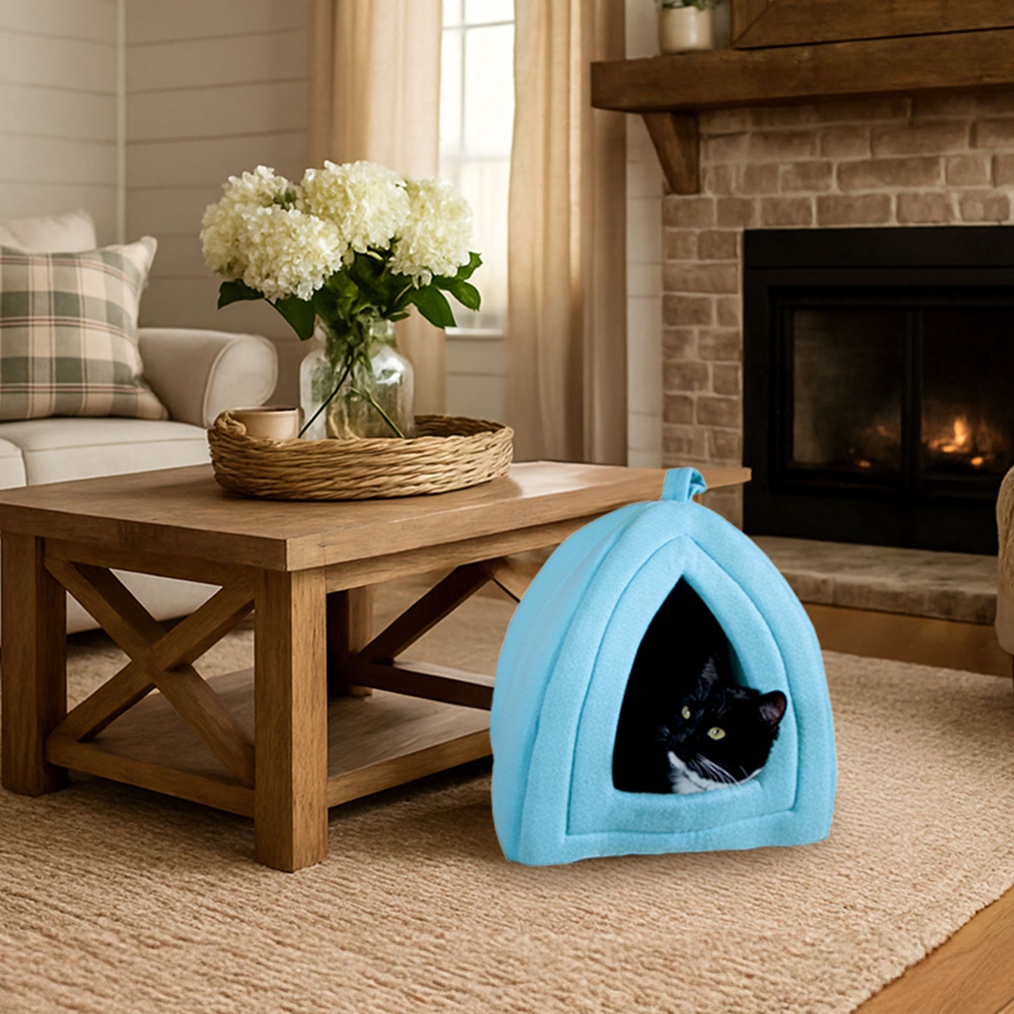 Pet Adobe Cat House for Small Animals, Blue