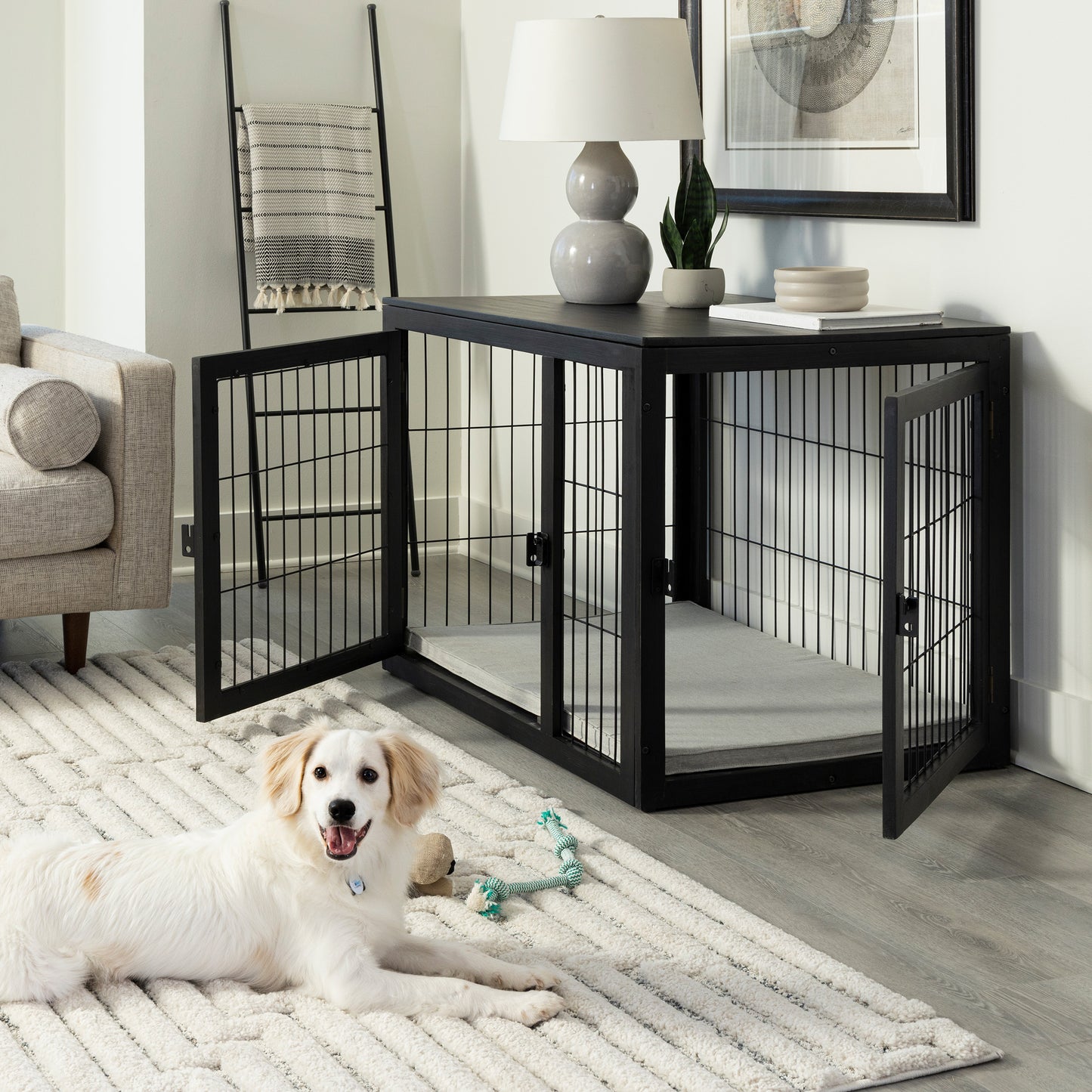 Furniture-Style Dog Crate, Black
