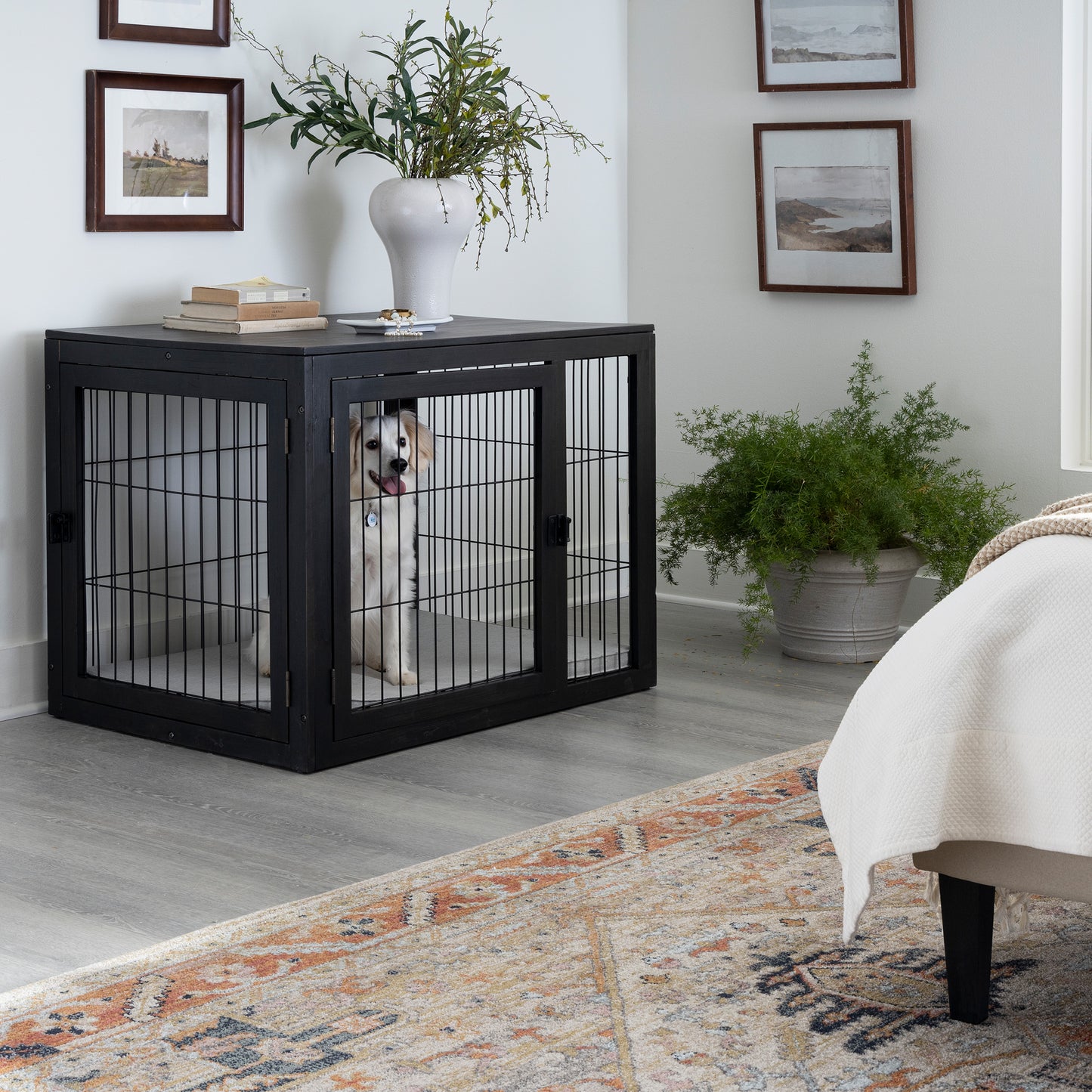 Furniture-Style Dog Crate, Black