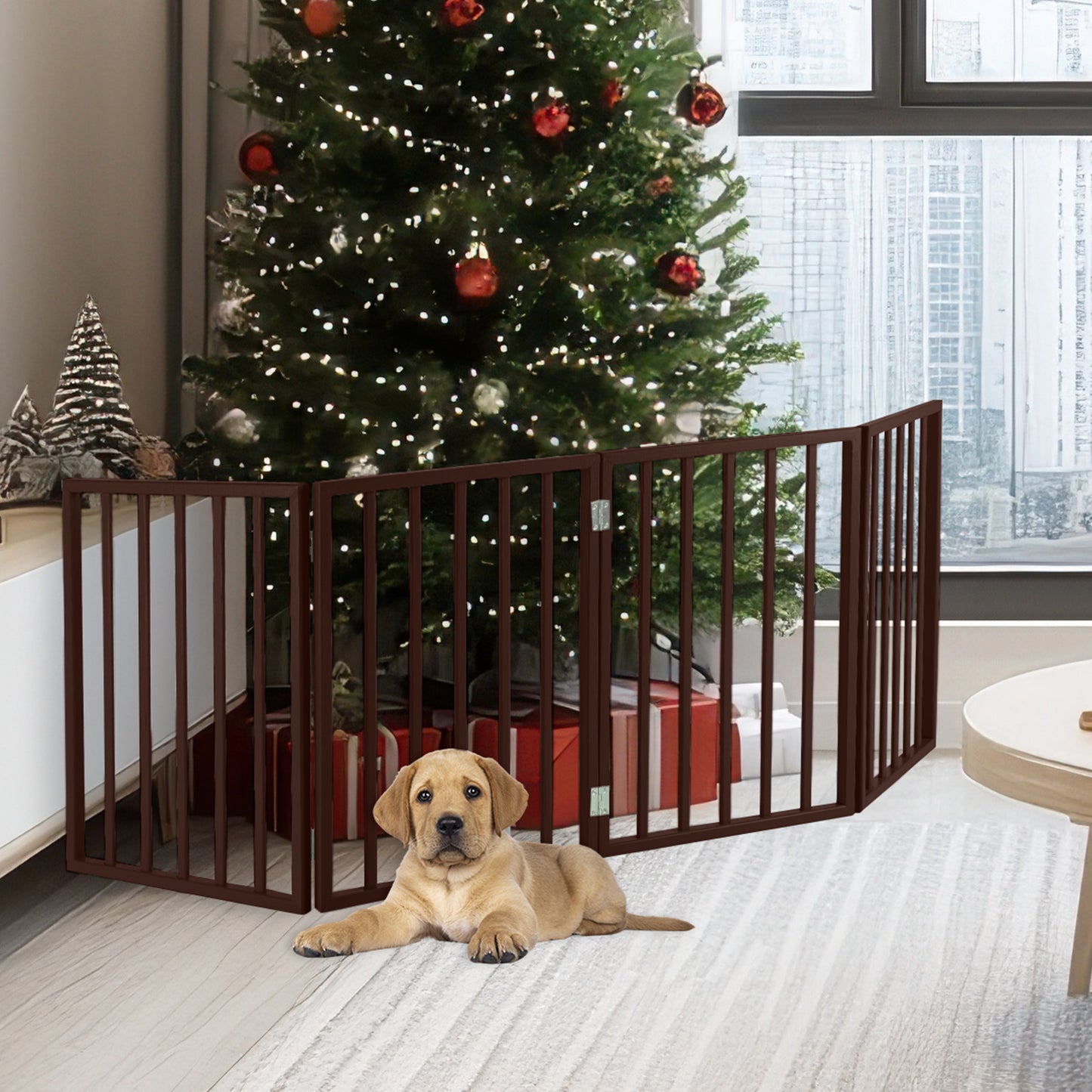 PETMAKER 4-Panel Indoor Foldable Pet Gate, Brown