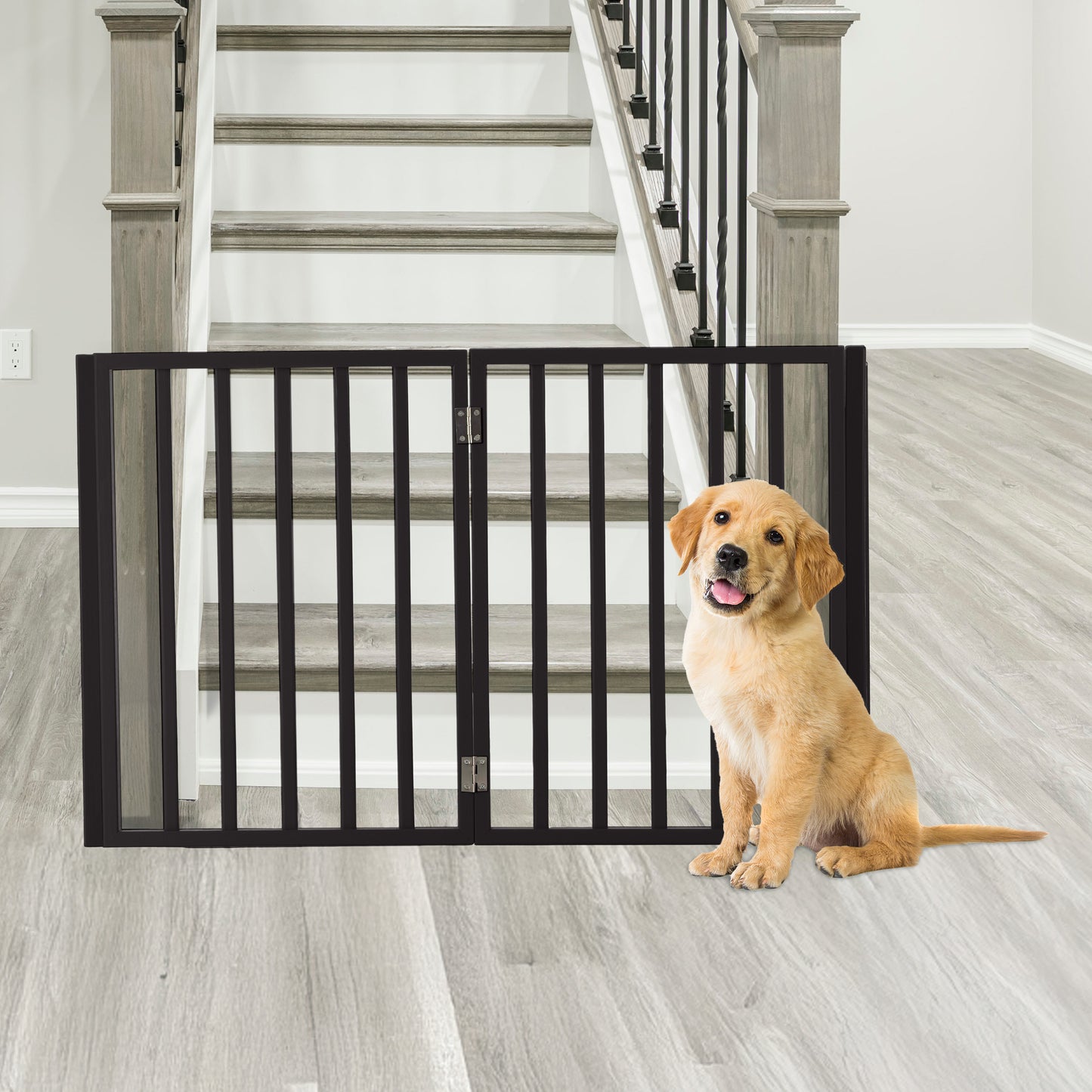 PETMAKER 4-Panel Indoor Foldable Pet Gate, Black
