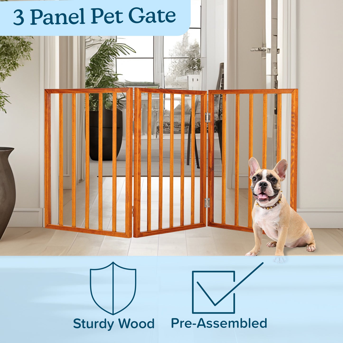 PETMAKER 3-Panel Foldable Pet Gate, Mahogany