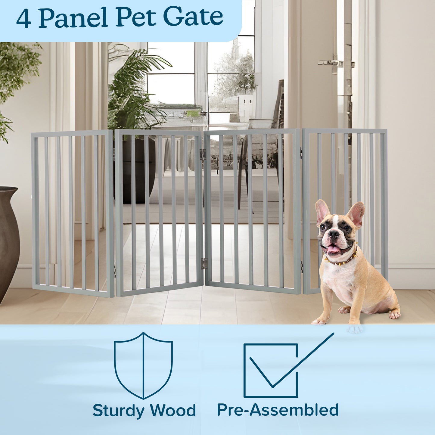 PETMAKER 4-Panel Indoor Foldable Pet Gate, Gray