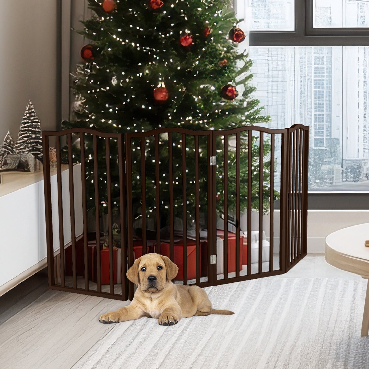 PETMAKER 4-Panel Indoor Foldable Pet Gate, Brown