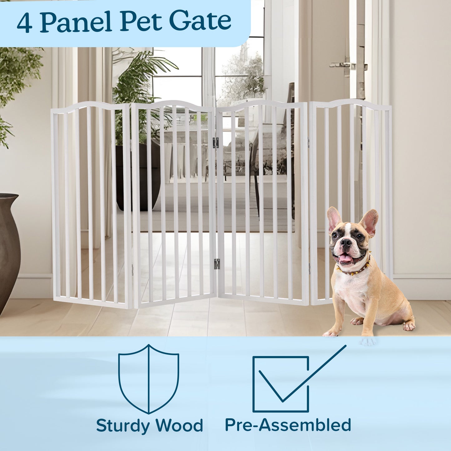 PETMAKER 4-Panel Indoor Foldable Pet Gate, White
