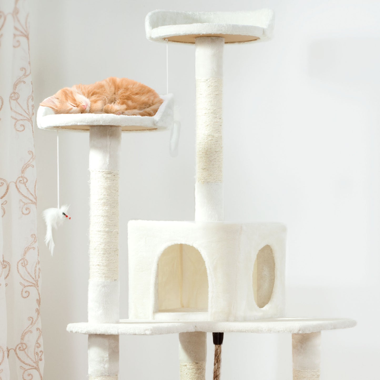 PETMAKER 6FT Cat Tree with Scratch Posts, Ivory