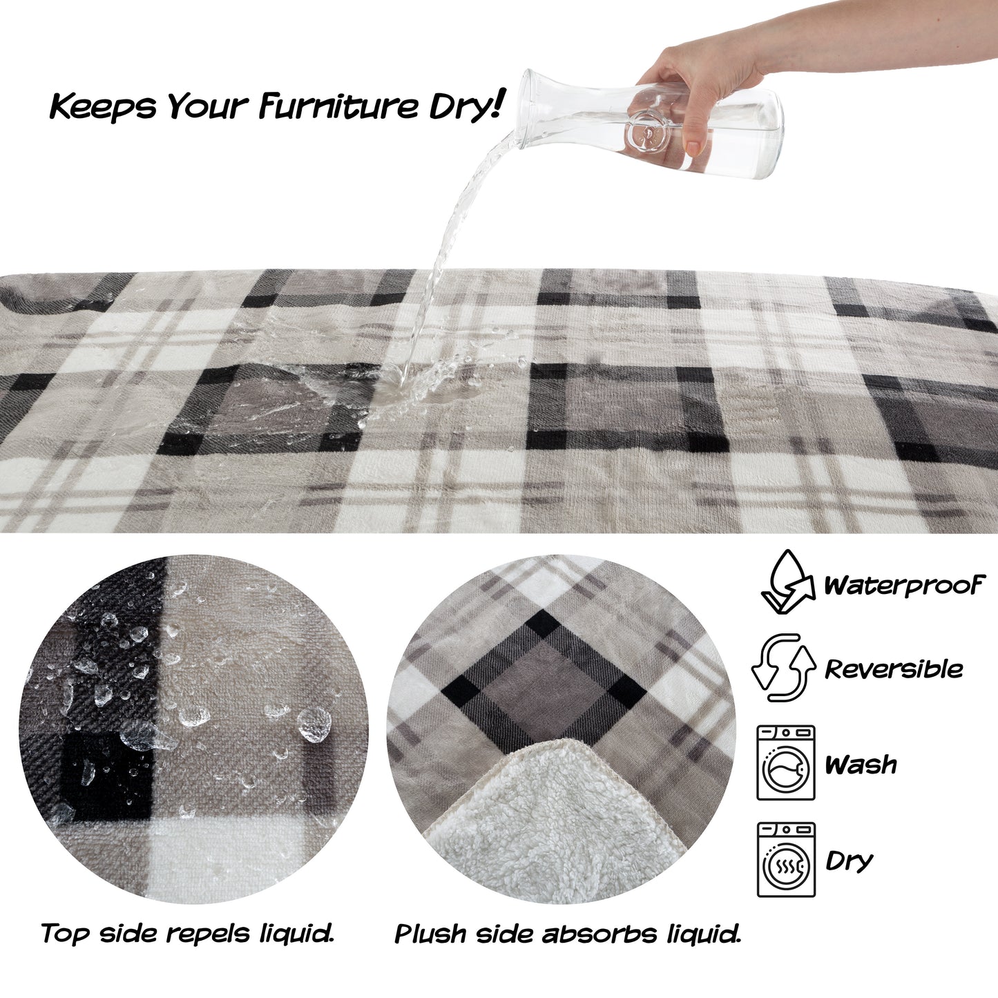PETMAKER 50x60 Waterproof Dog Blanket, Gray Plaid