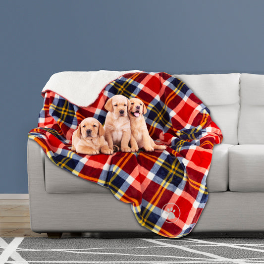PETMAKER 50x60 Waterproof Dog Blanket, Red Plaid