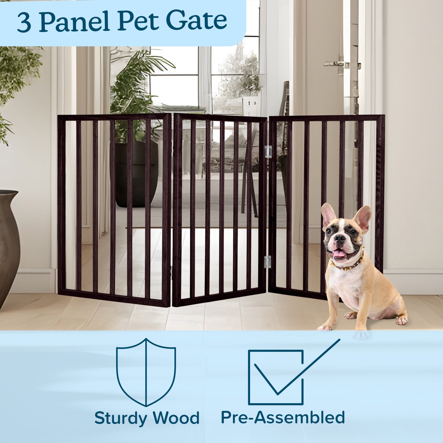 PETMAKER 3-Panel Foldable Pet Gate, Brown
