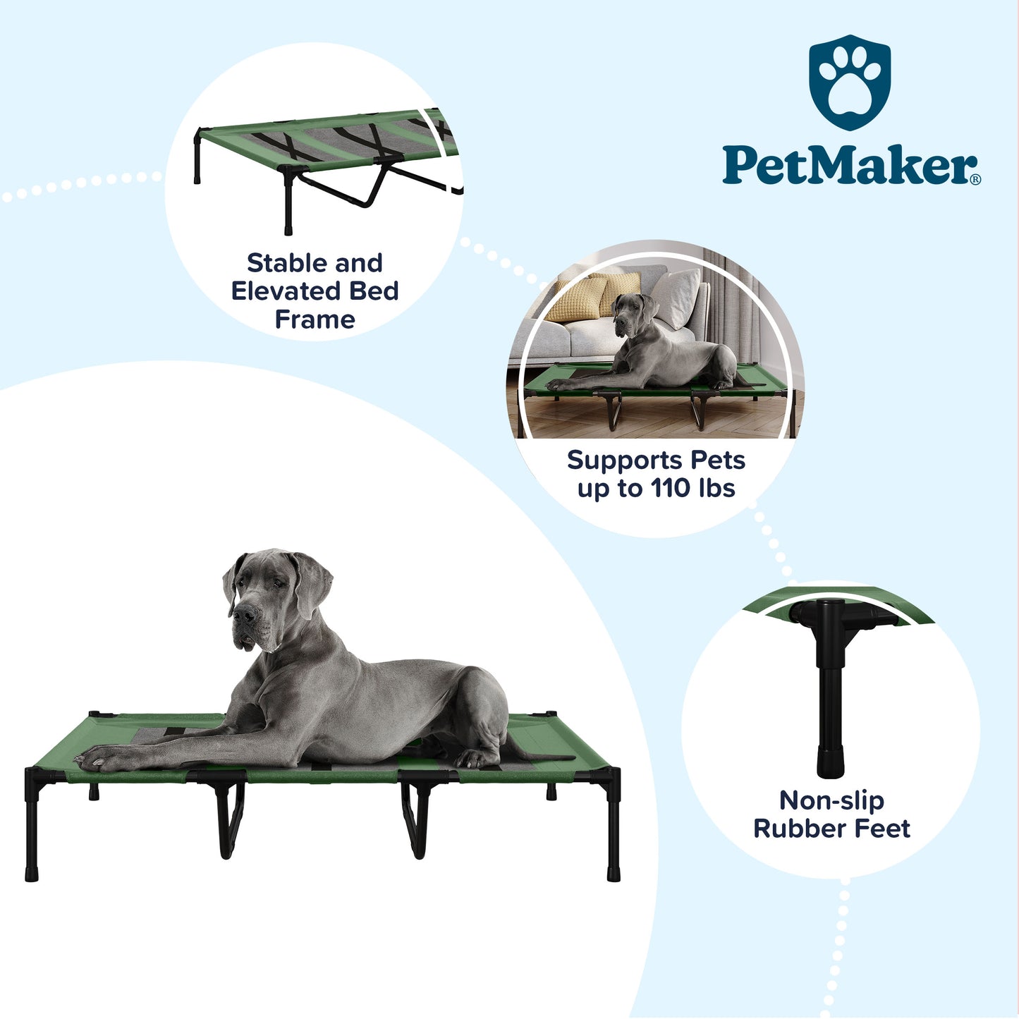 PETMAKER 48x35.5 Elevated Dog Bed, Green