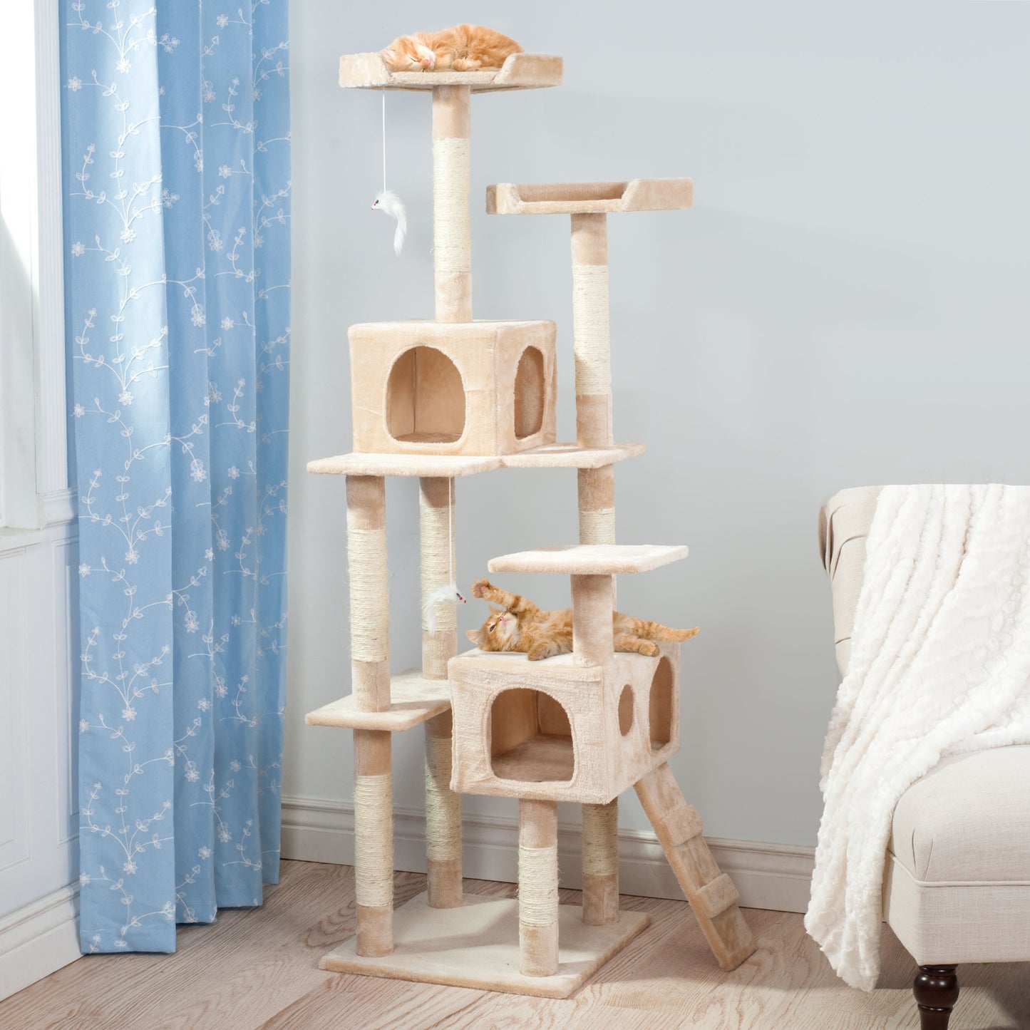 Pet Adobe 5.5FT Cat Tree with Scratch Posts, Beige