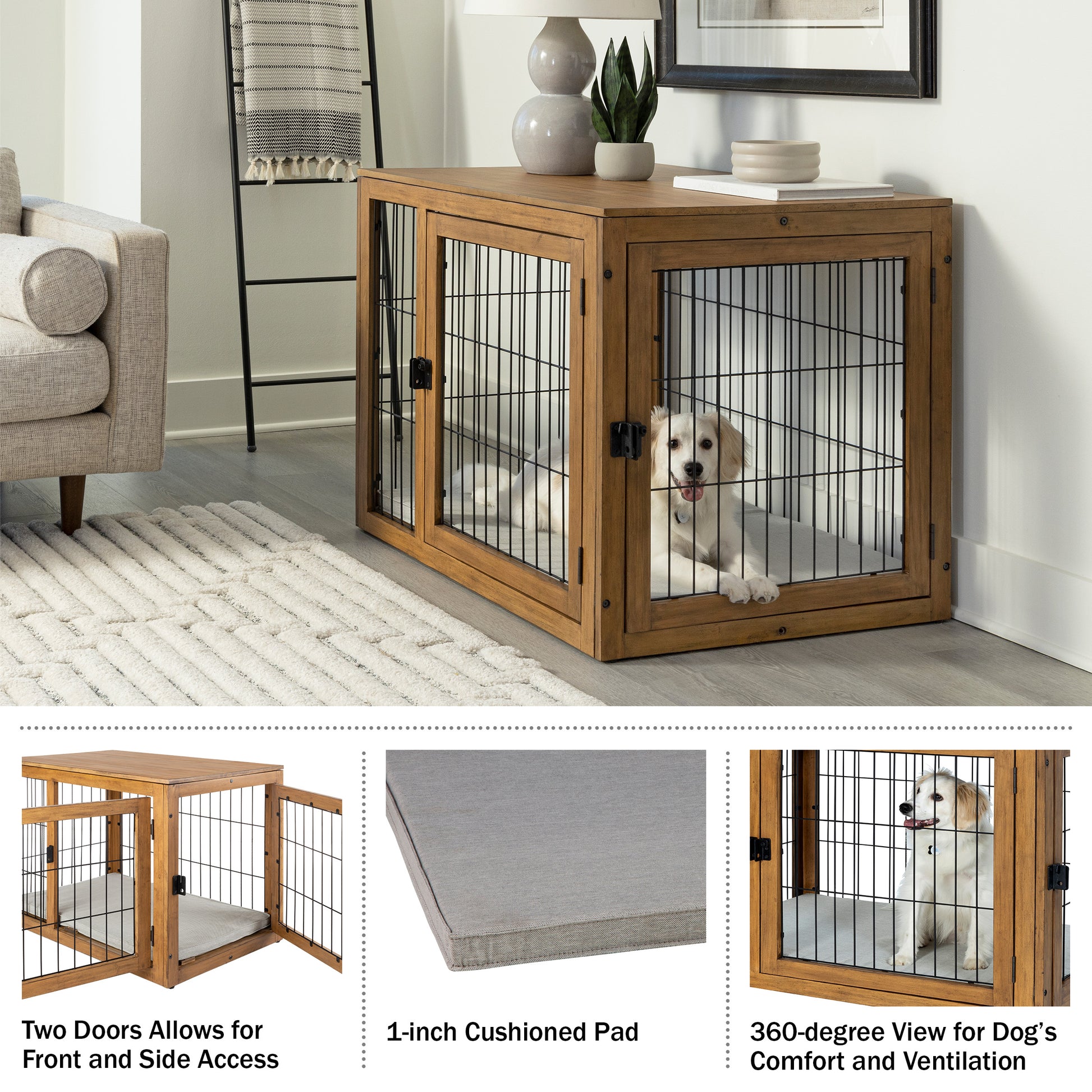 PETMAKER Furniture-Style Dog Crate with Double Doors and Cushion