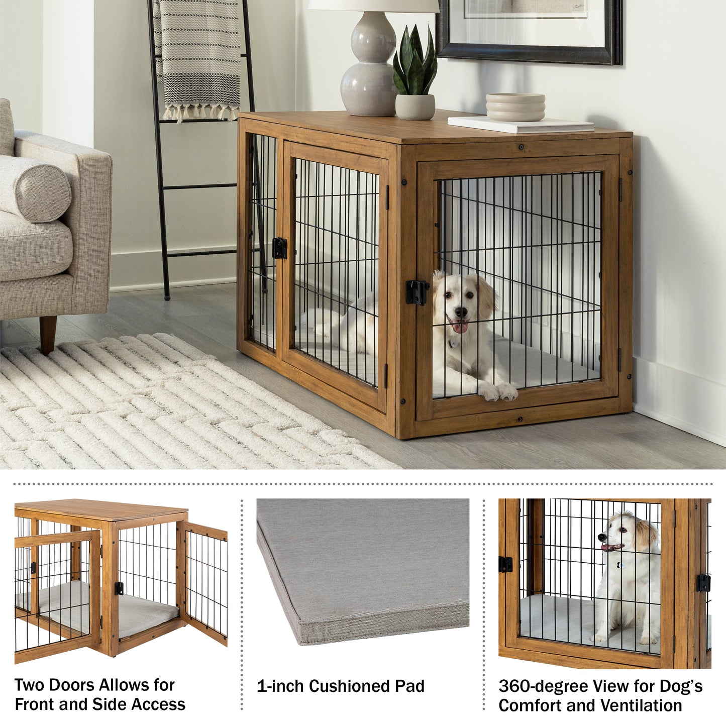 Furniture-Style Dog Crate, Natural
