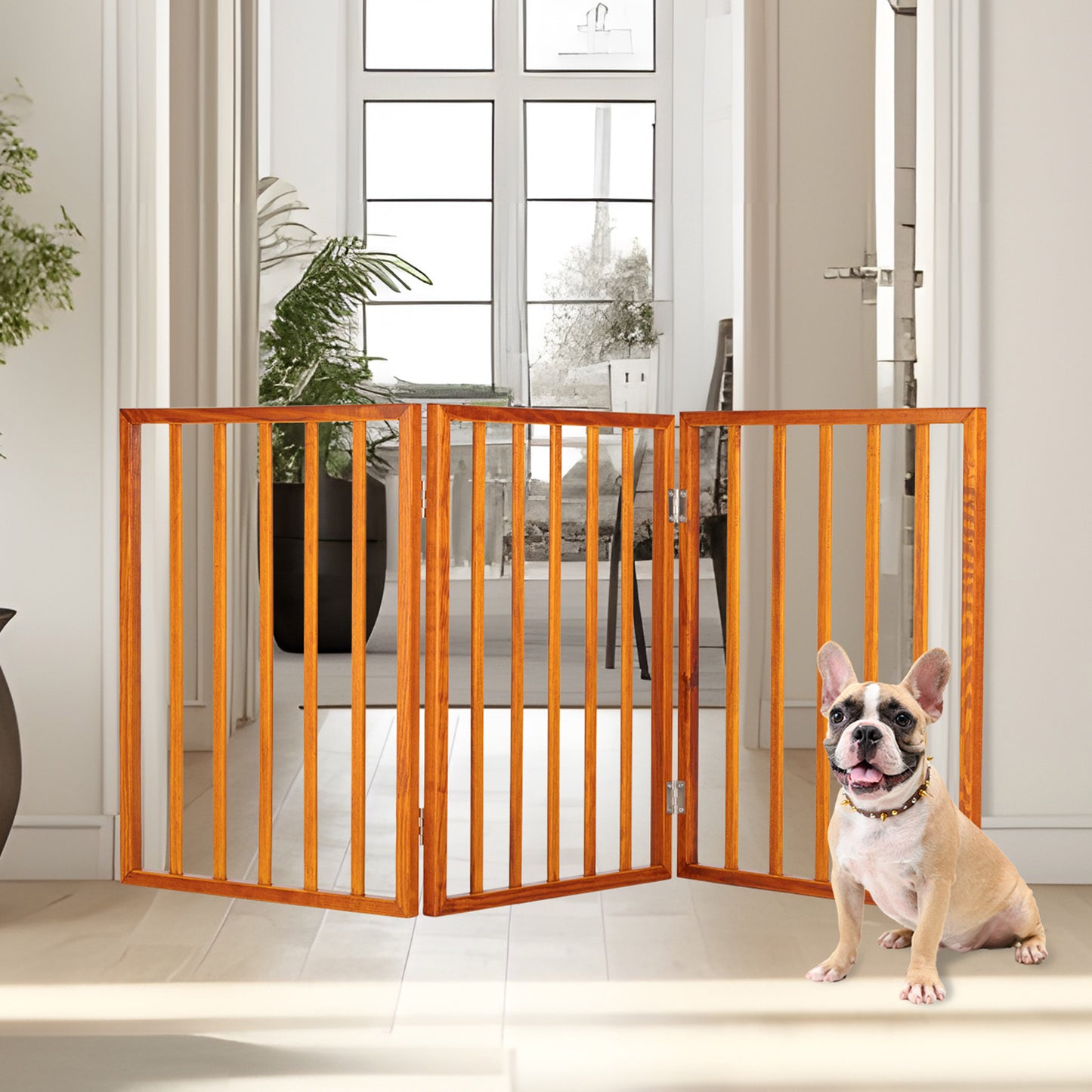 PETMAKER 3-Panel Foldable Pet Gate, Mahogany