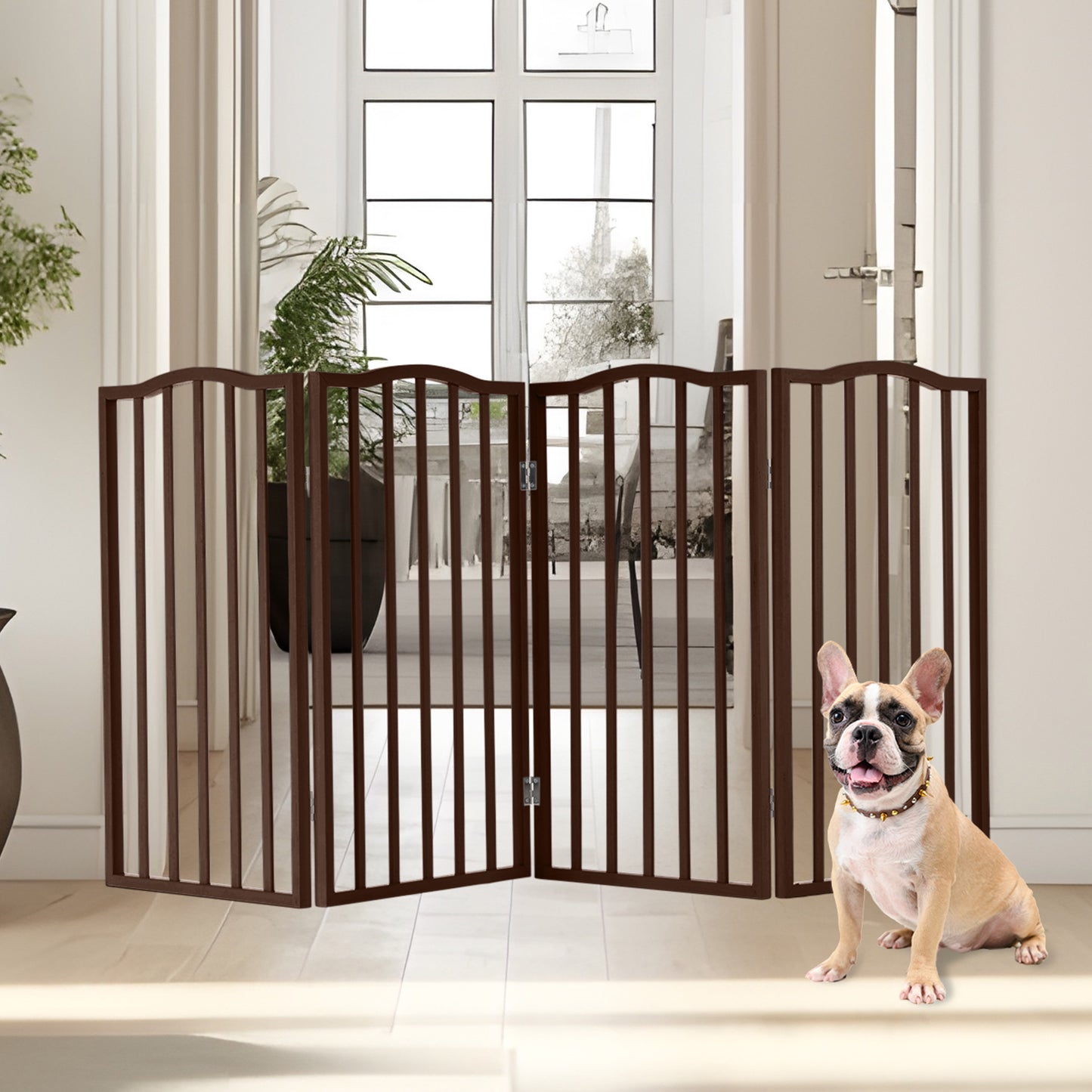 PETMAKER 4-Panel Indoor Foldable Pet Gate, Brown
