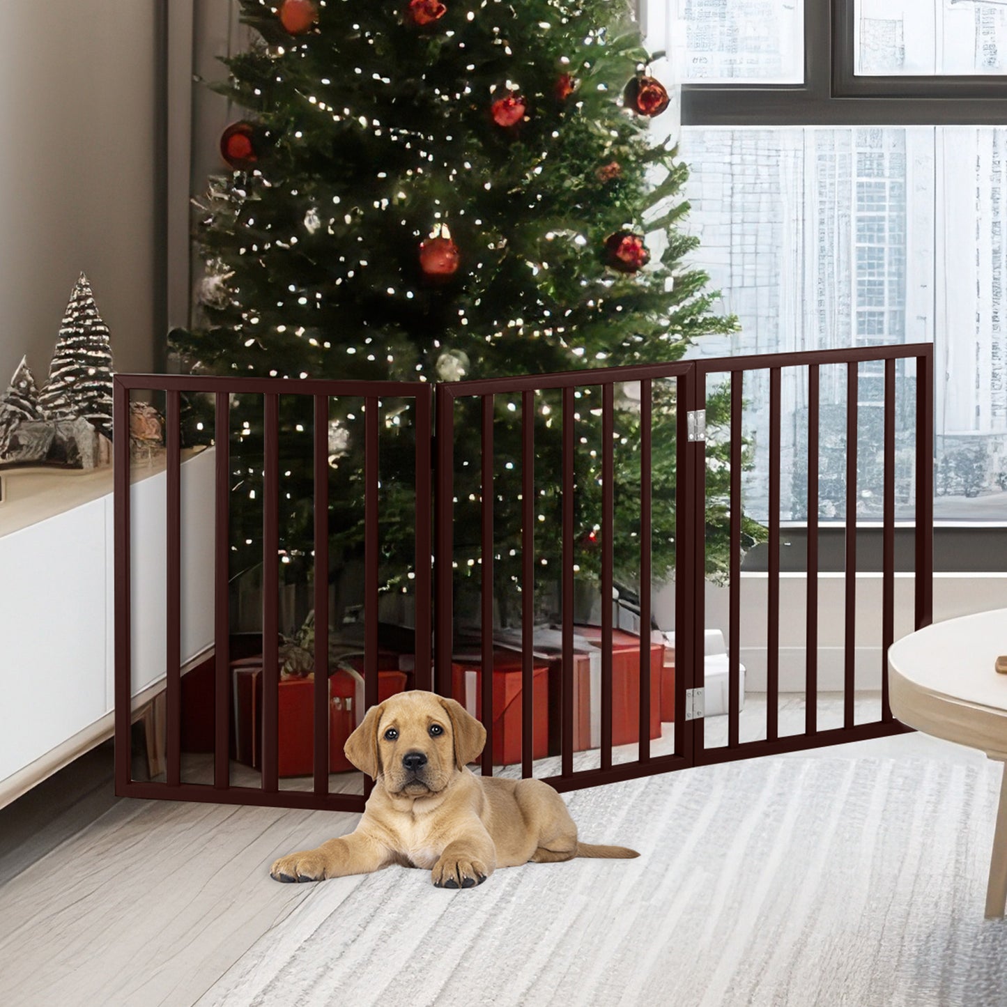 PETMAKER 3-Panel Indoor Foldable Pet Gate, Brown