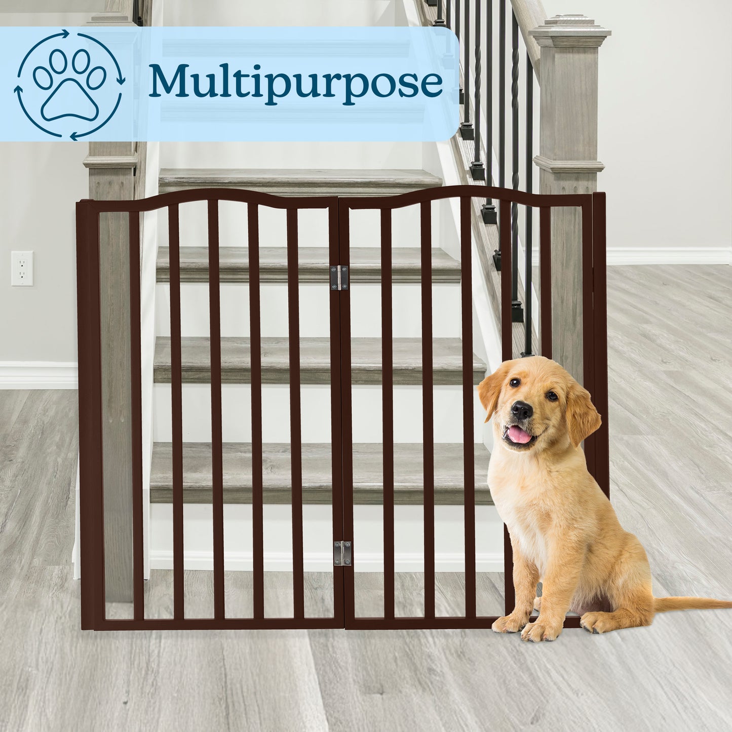 PETMAKER 4-Panel Indoor Foldable Pet Gate, Brown