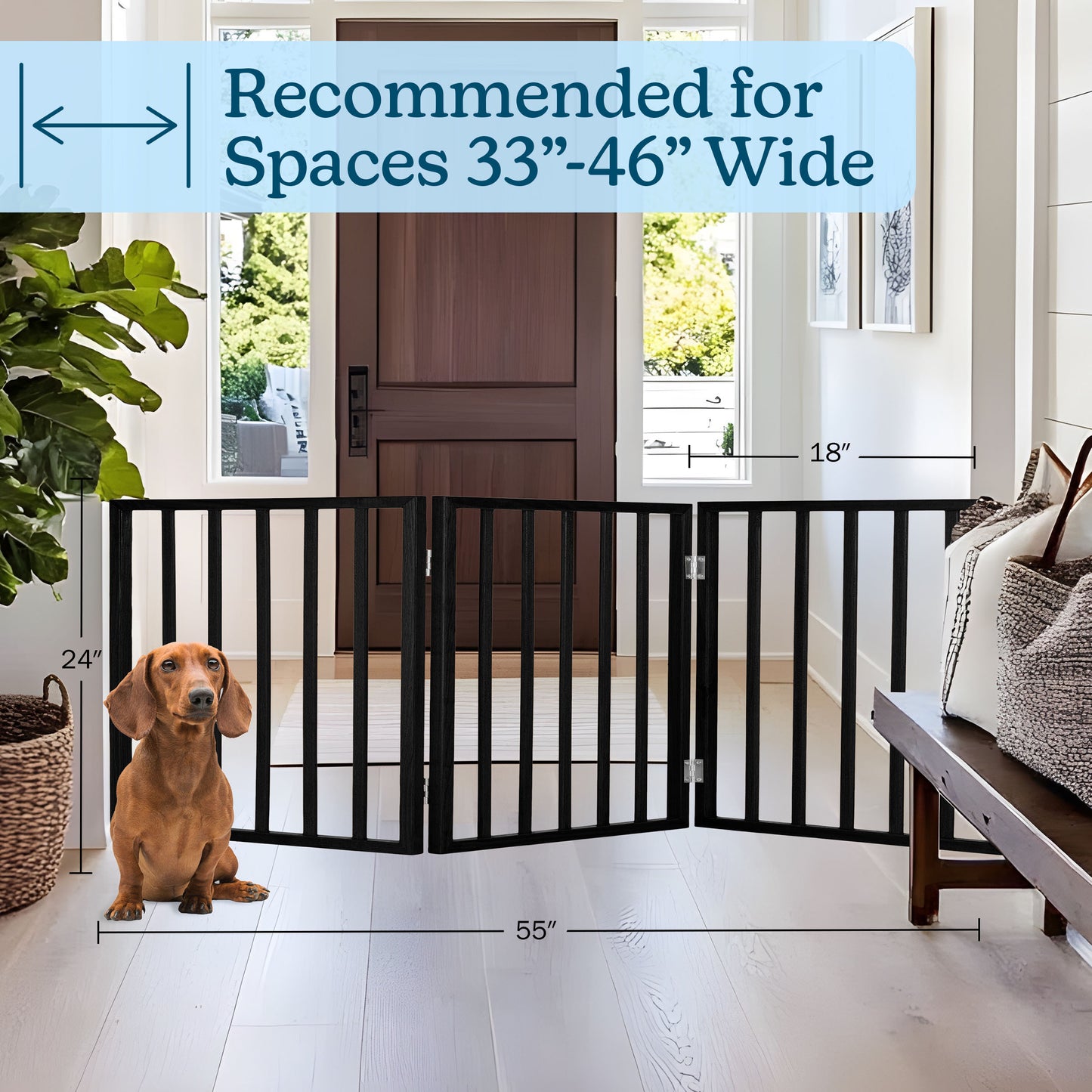 PETMAKER 3-Panel Indoor Foldable Pet Gate, Black