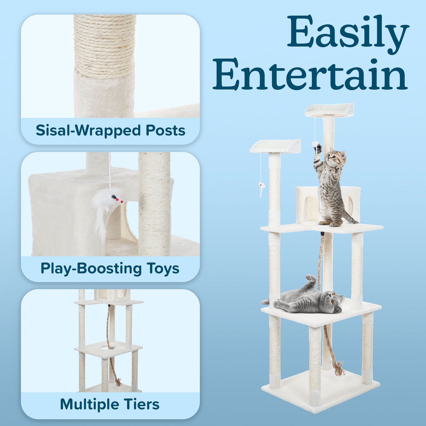 PETMAKER 6FT Cat Tree with Scratch Posts, Ivory
