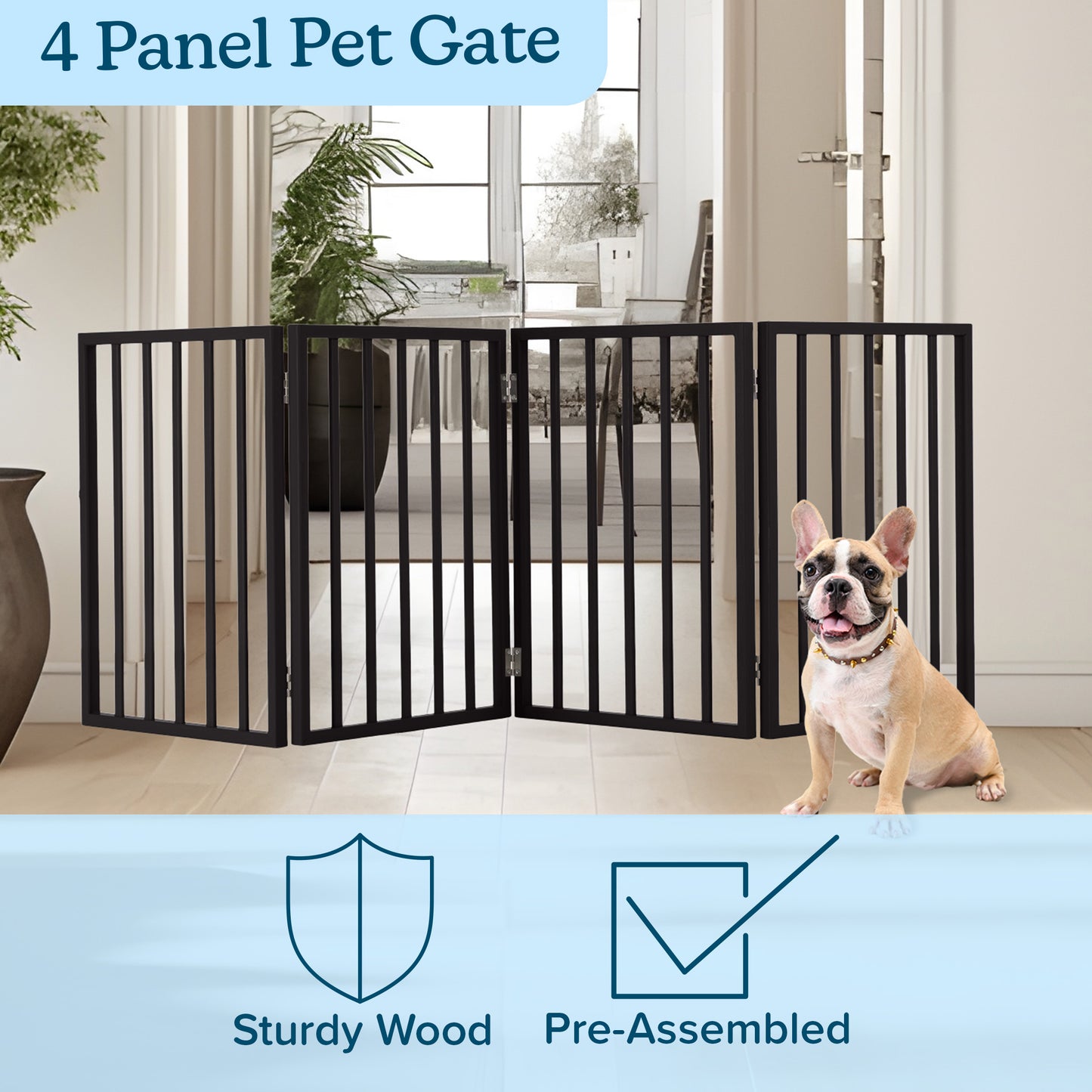 PETMAKER 4-Panel Indoor Foldable Pet Gate, Black